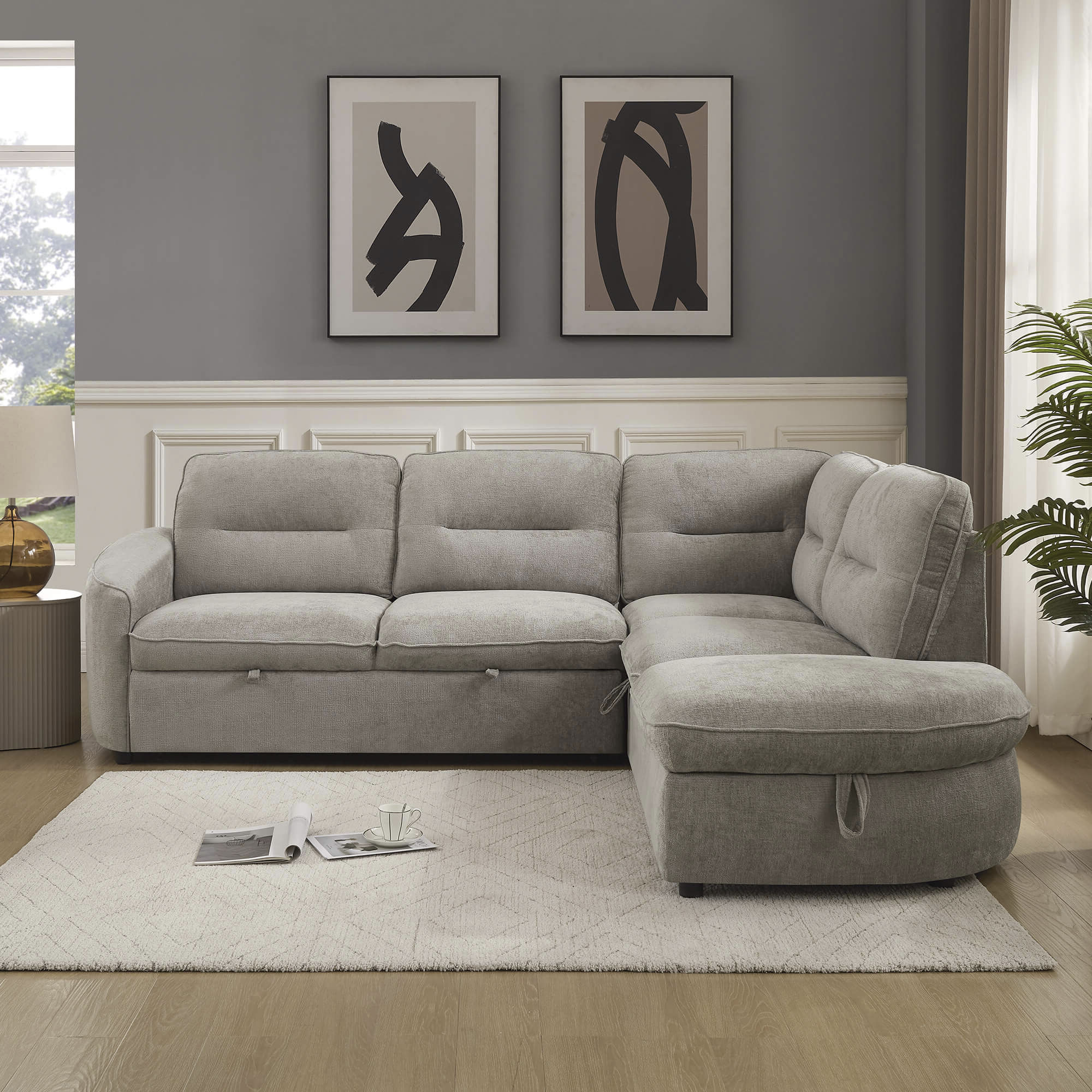 Sofa-de-canto-VIANA-com-cama-e-bau-Bege-Champanhe---Direita