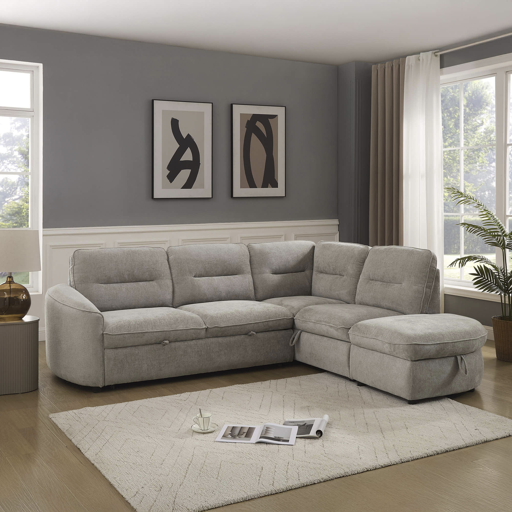 Sofa-de-canto-VIANA-com-cama-e-bau-Bege-Champanhe---Direita
