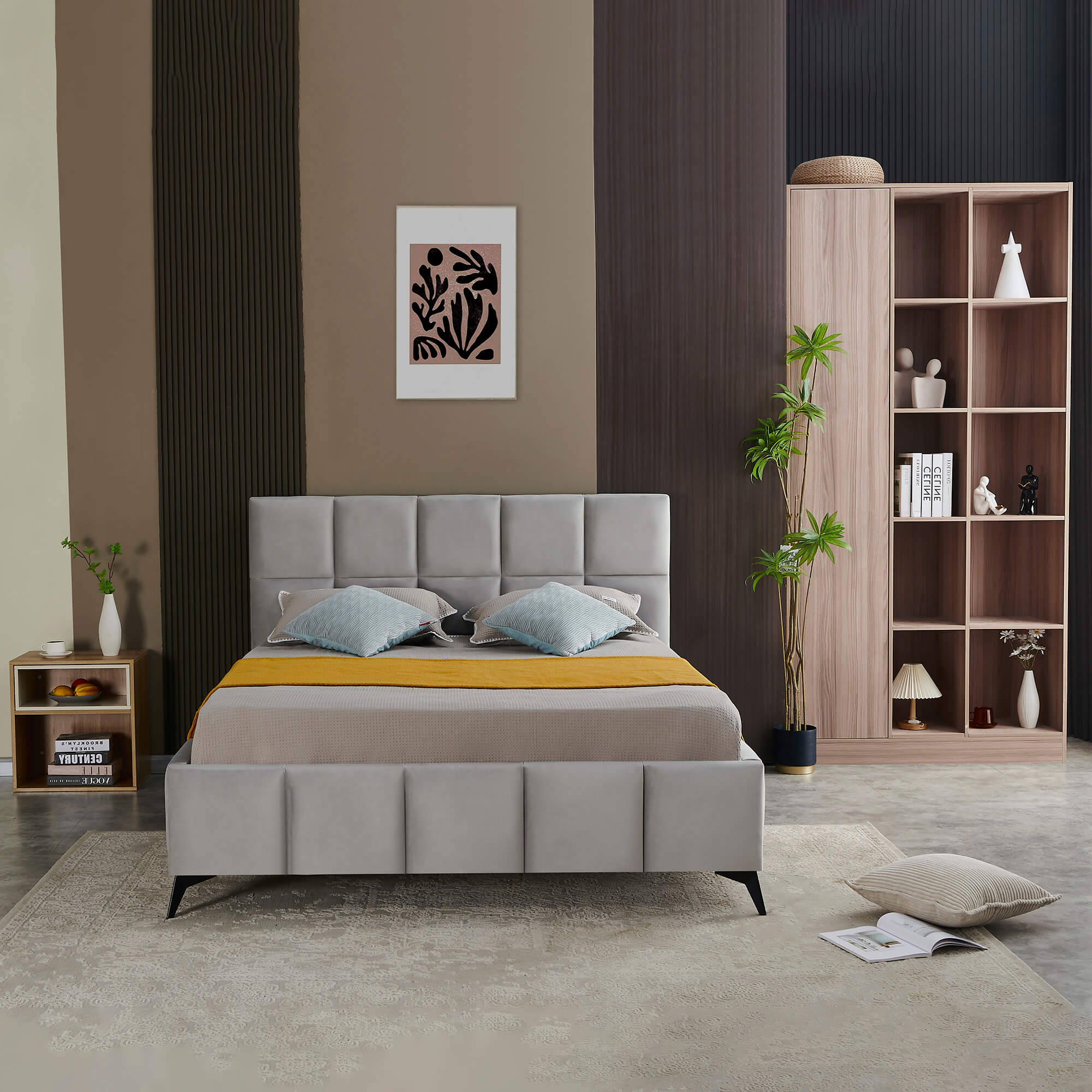 Cama-de-casal-VANESSA-140x190cm---Cinzento--Veludo-