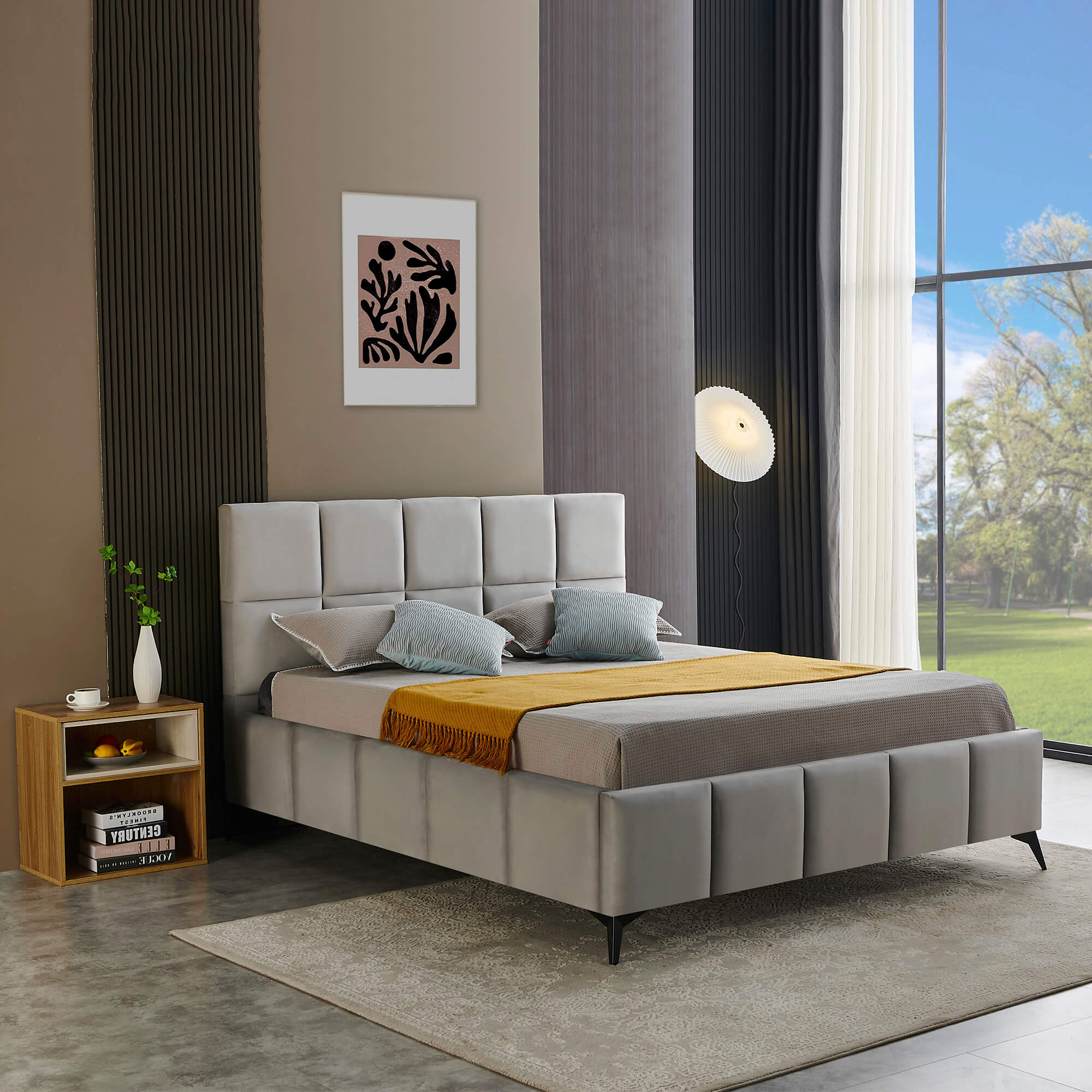 Cama-de-casal-VANESSA-140x190cm---Cinzento--Veludo-