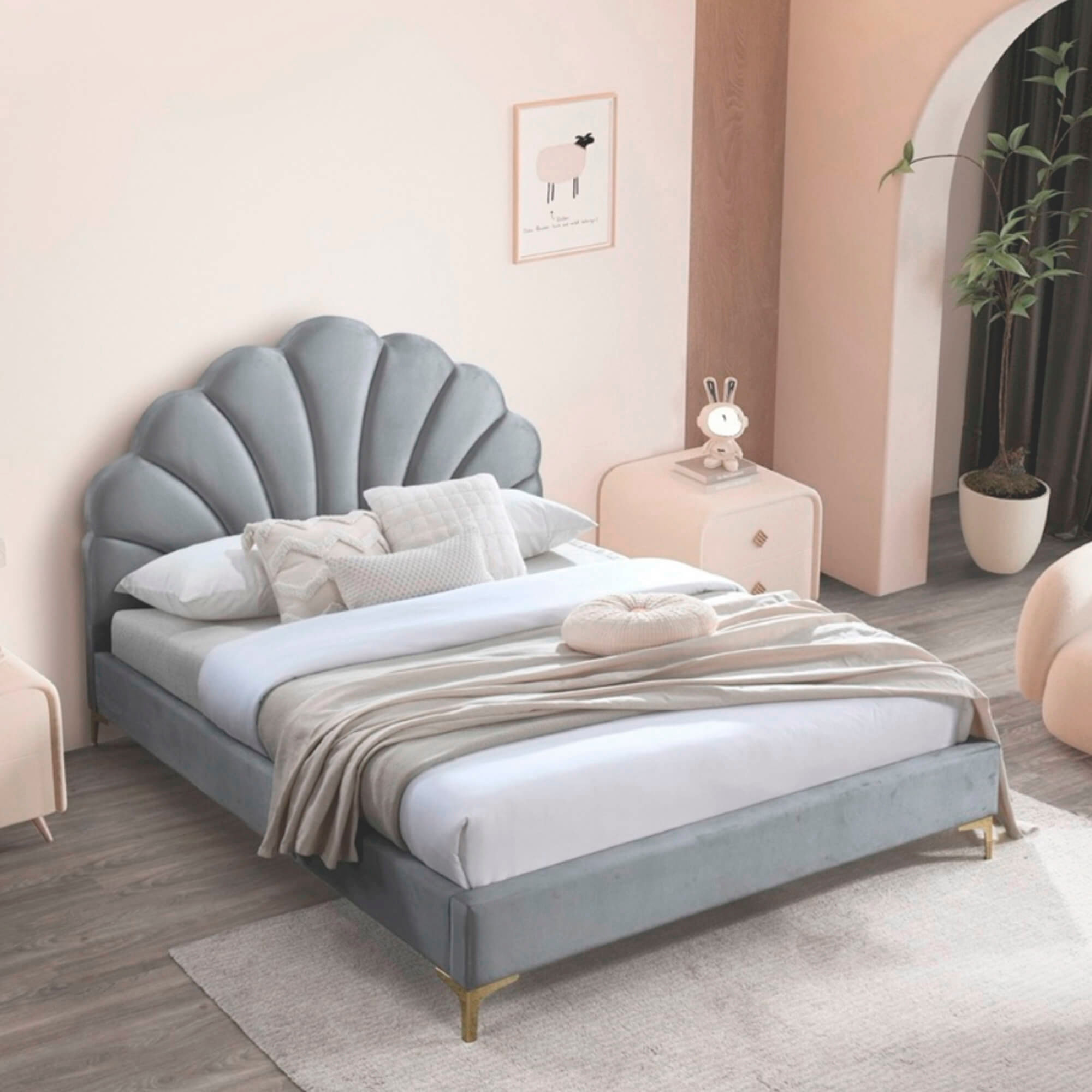 Cama-de-casal-FLORA-140-x-190-cm---Cinzento-Claro