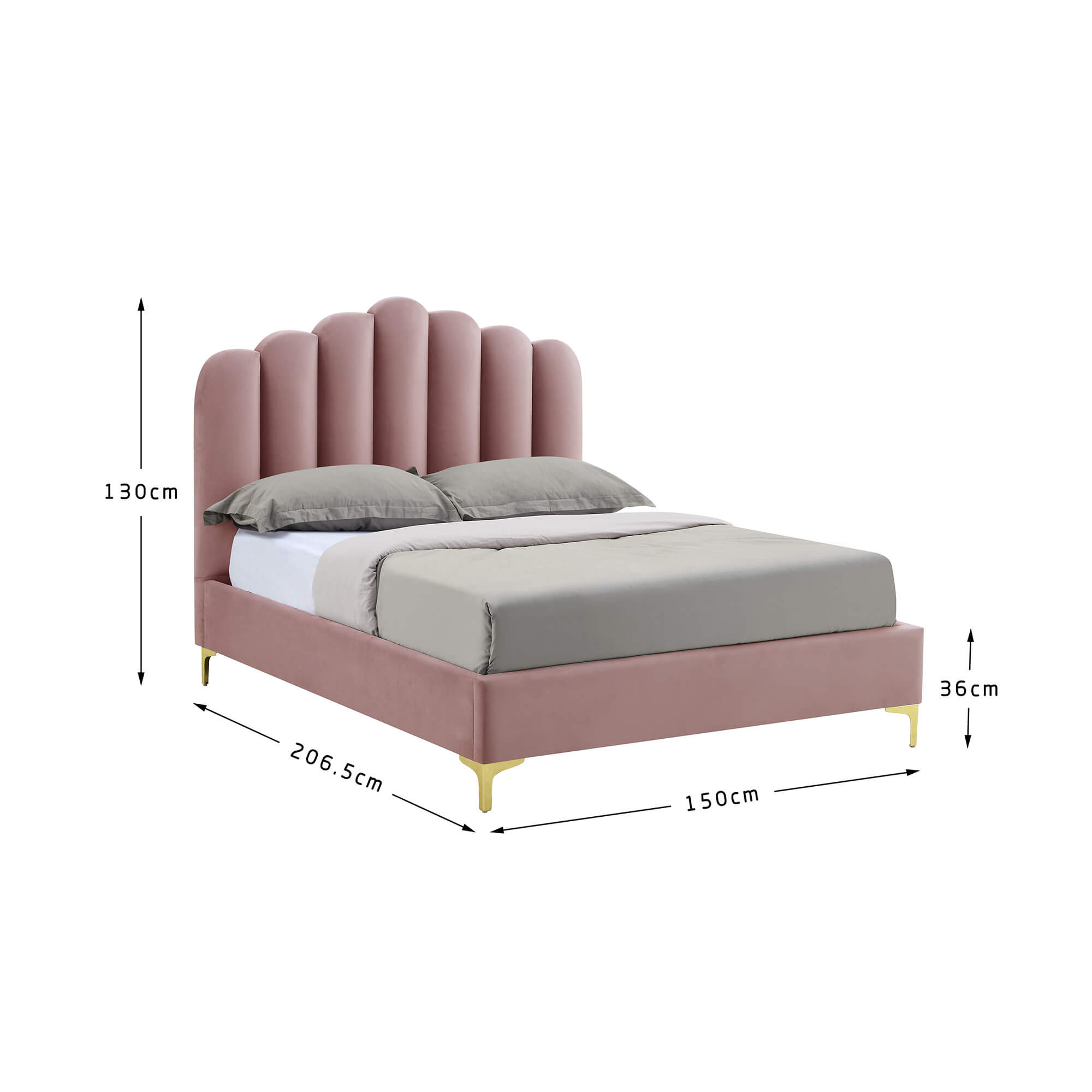 Cama-de-casal-CAMILLA-140-x-190-cm---Rosa--Veludo-