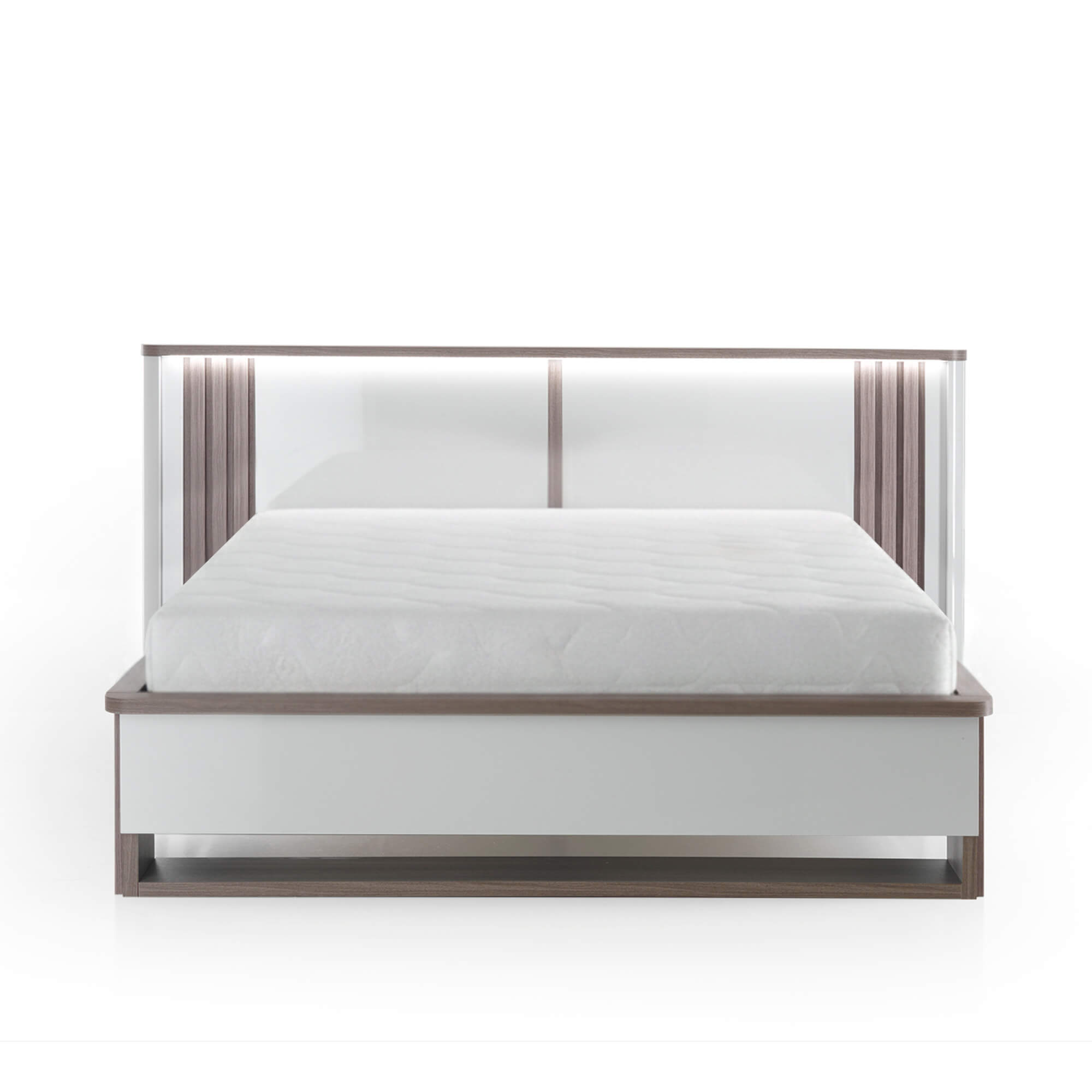 Cama-de-casal-PESARO-com-LED-160-x-200-cm---Cinzento-Brilho-e-Carvalho-Cinza