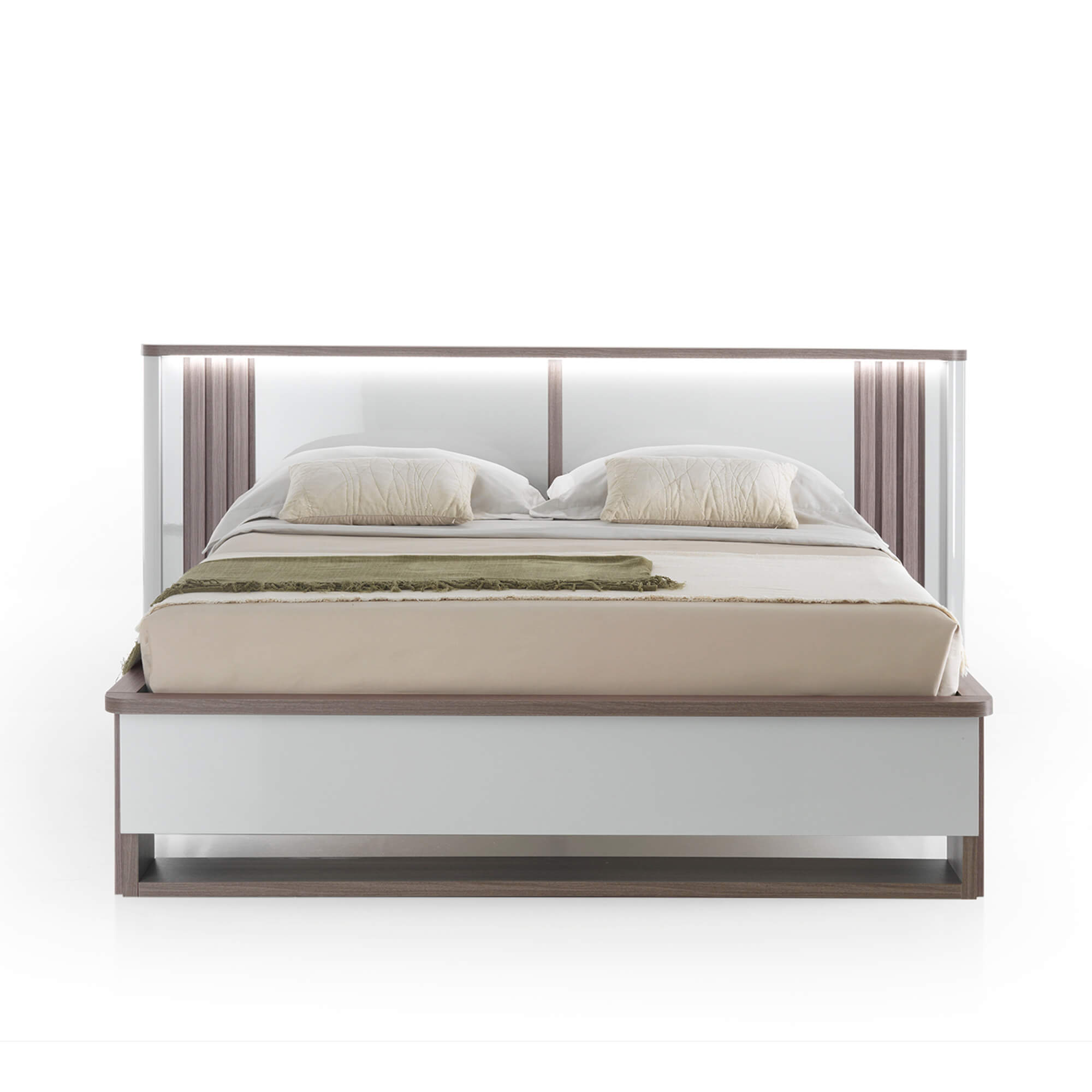 Cama-de-casal-PESARO-com-LED-160-x-200-cm---Cinzento-Brilho-e-Carvalho-Cinza