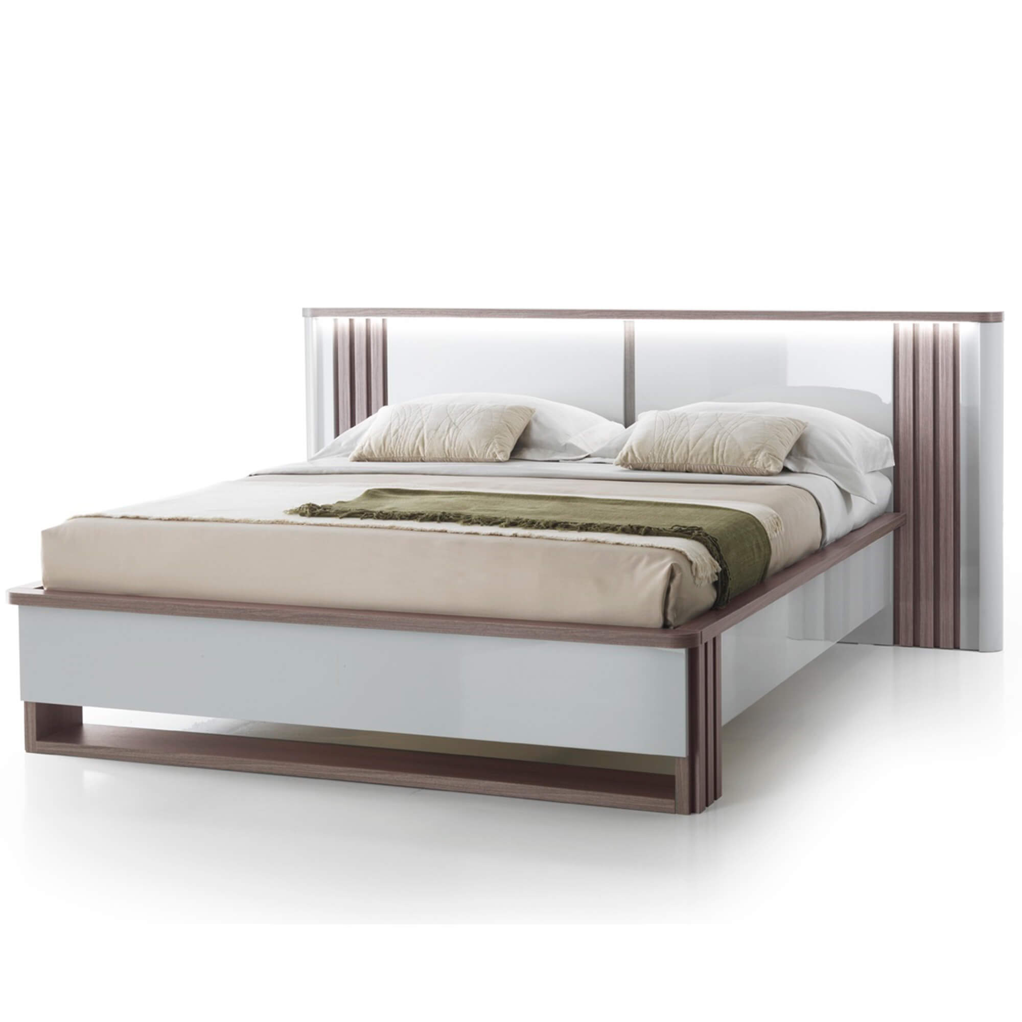 Cama-de-casal-PESARO-com-LED-160-x-200-cm---Cinzento-Brilho-e-Carvalho-Cinza