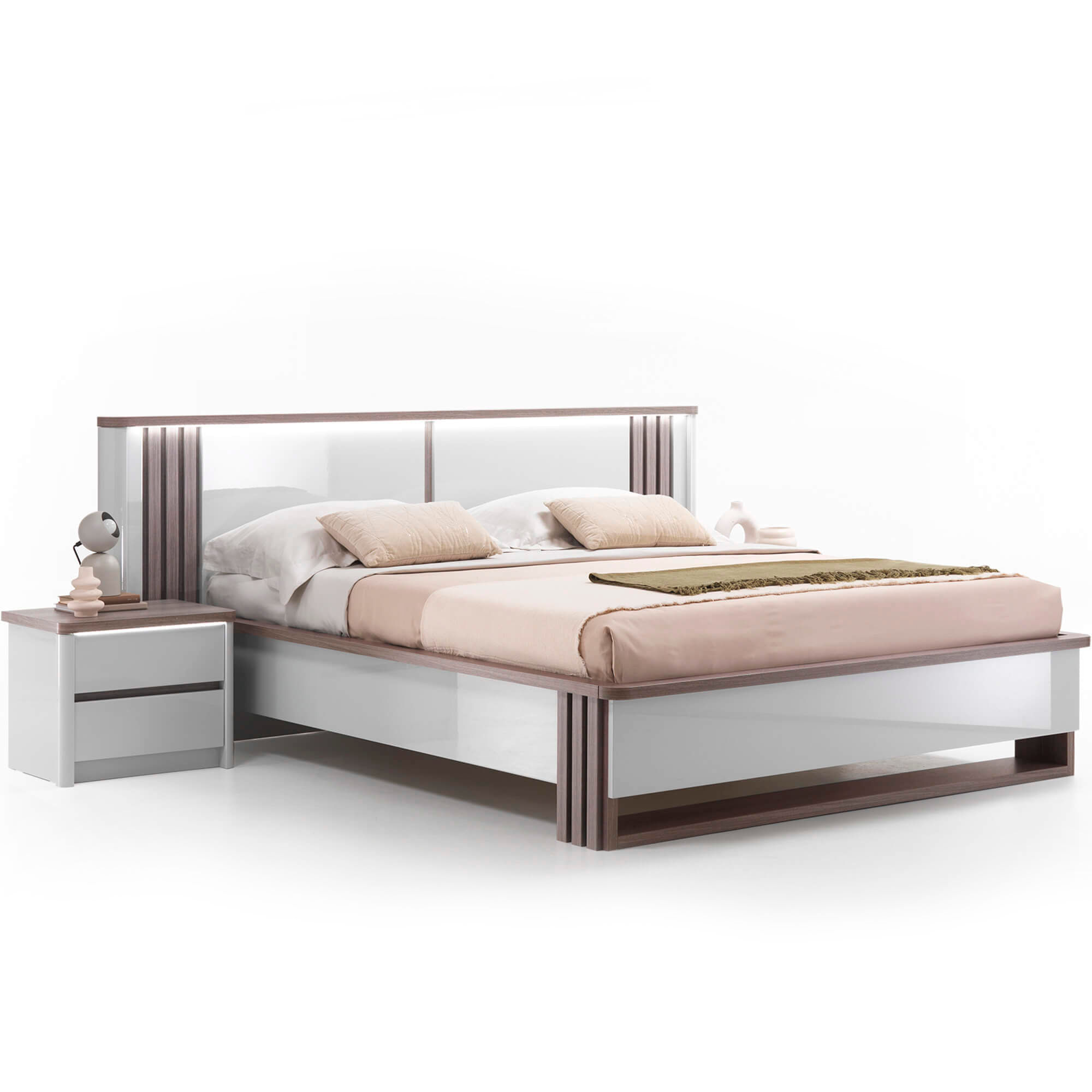 Cama-de-casal-PESARO-com-LED-160-x-200-cm---Cinzento-Brilho-e-Carvalho-Cinza