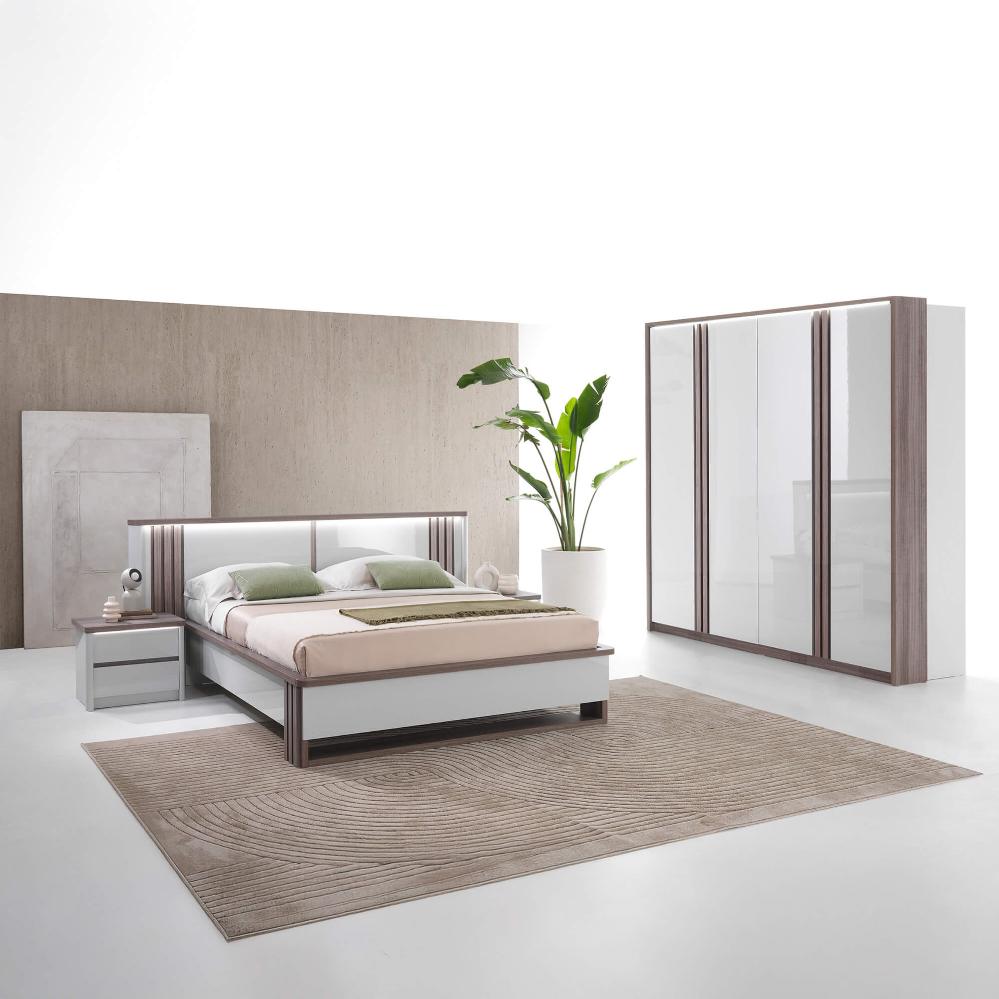 Cama-de-casal-PESARO-com-LED-160-x-200-cm---Cinzento-Brilho-e-Carvalho-Cinza