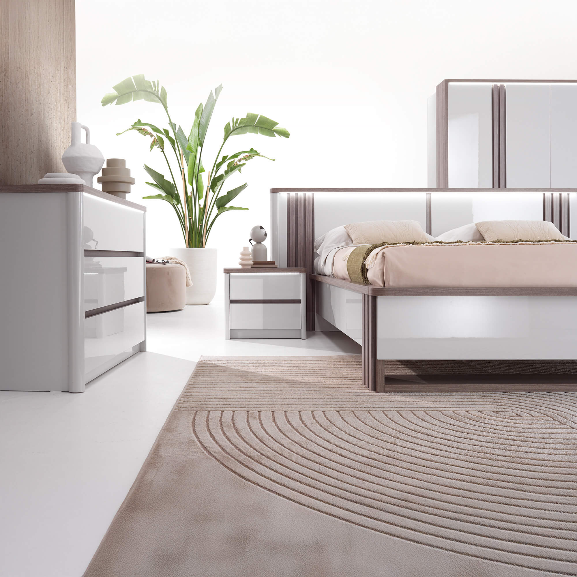 Cama-de-casal-PESARO-com-LED-160-x-200-cm---Cinzento-Brilho-e-Carvalho-Cinza