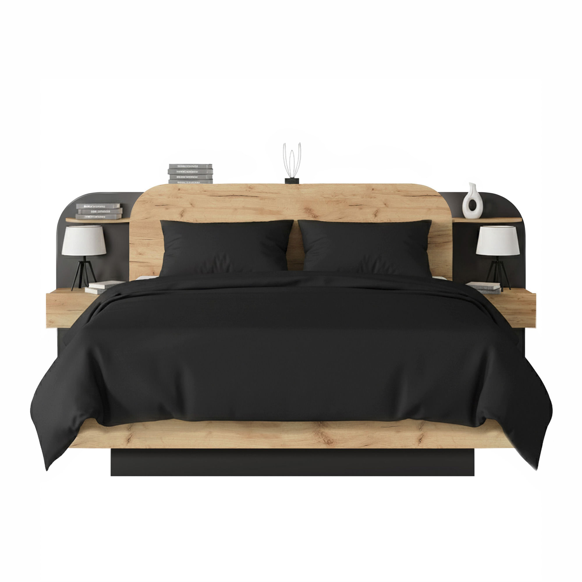 Cama-de-casal-DORIAN-160-x-200-cm---Carvalho-e-Preto