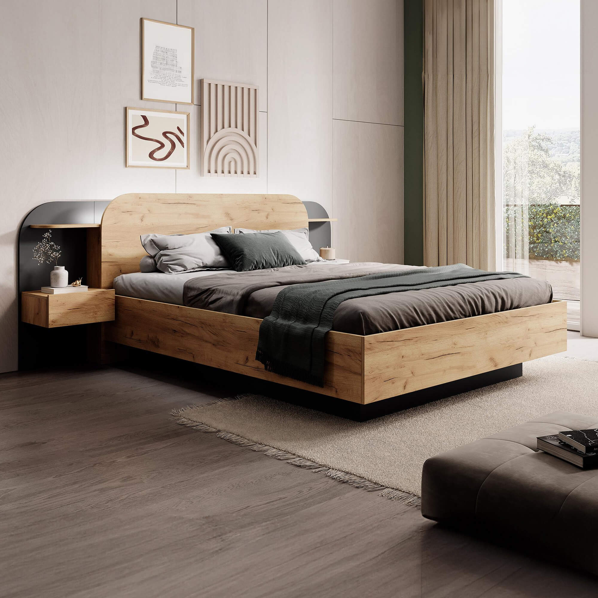Cama-de-casal-DORIAN-160-x-200-cm---Carvalho-e-Preto