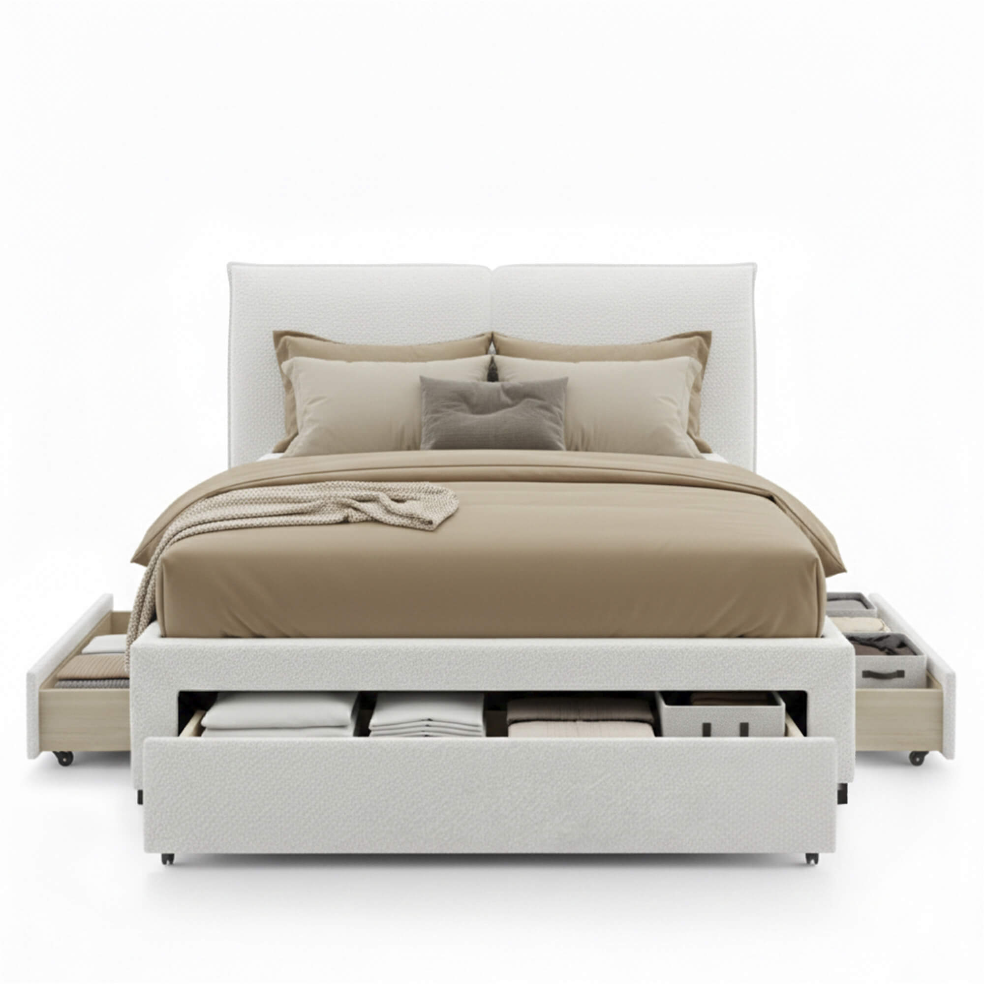 Cama-de-casal-CONCORDE-com-gavetas-160-x-200-cm---Bege-Claro