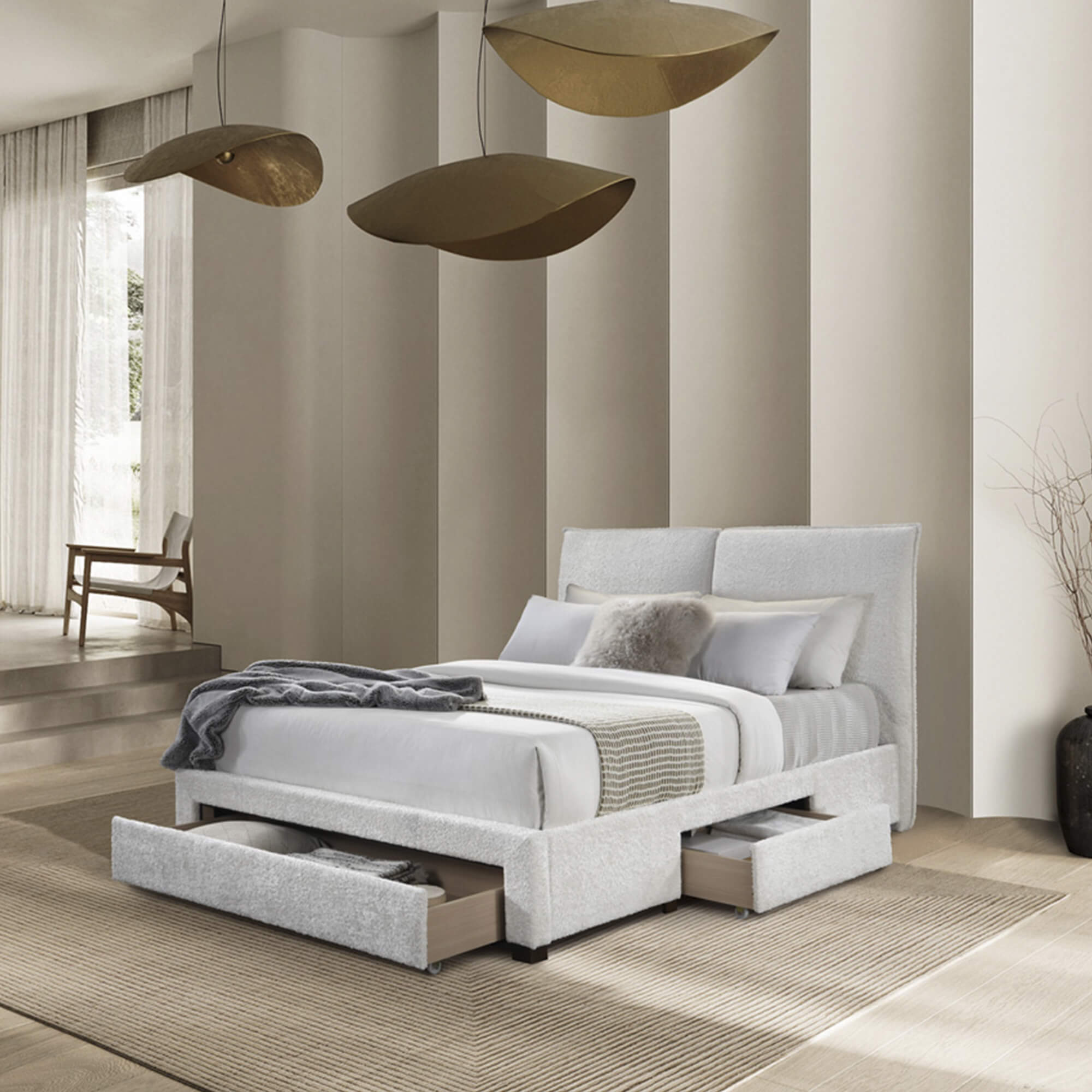 Cama-de-casal-CONCORDE-com-gavetas-160-x-200-cm---Bege-Claro