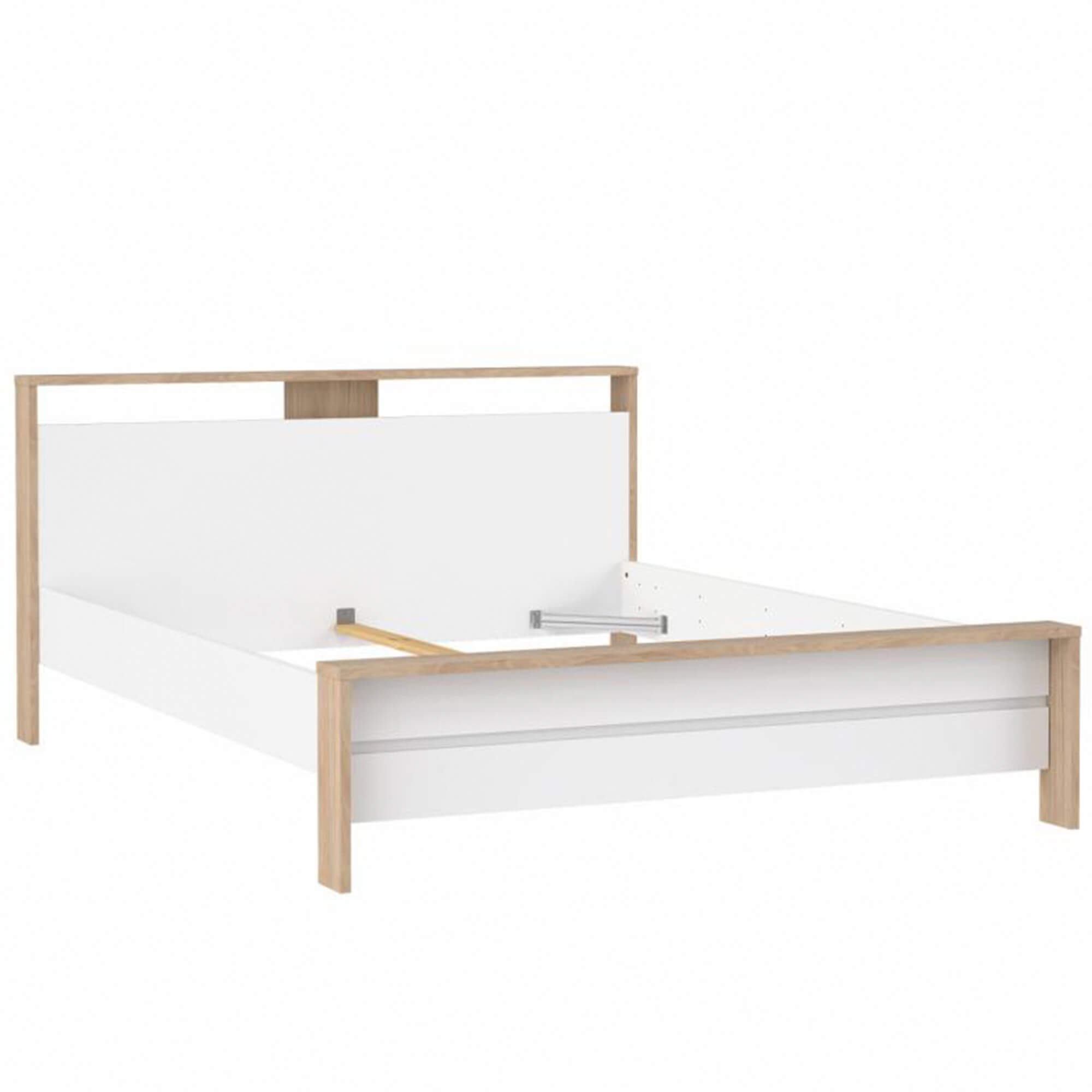 Cama-de-casal-NEXT-160-x-200-cm---Carvalho-e-Branco-Brilho