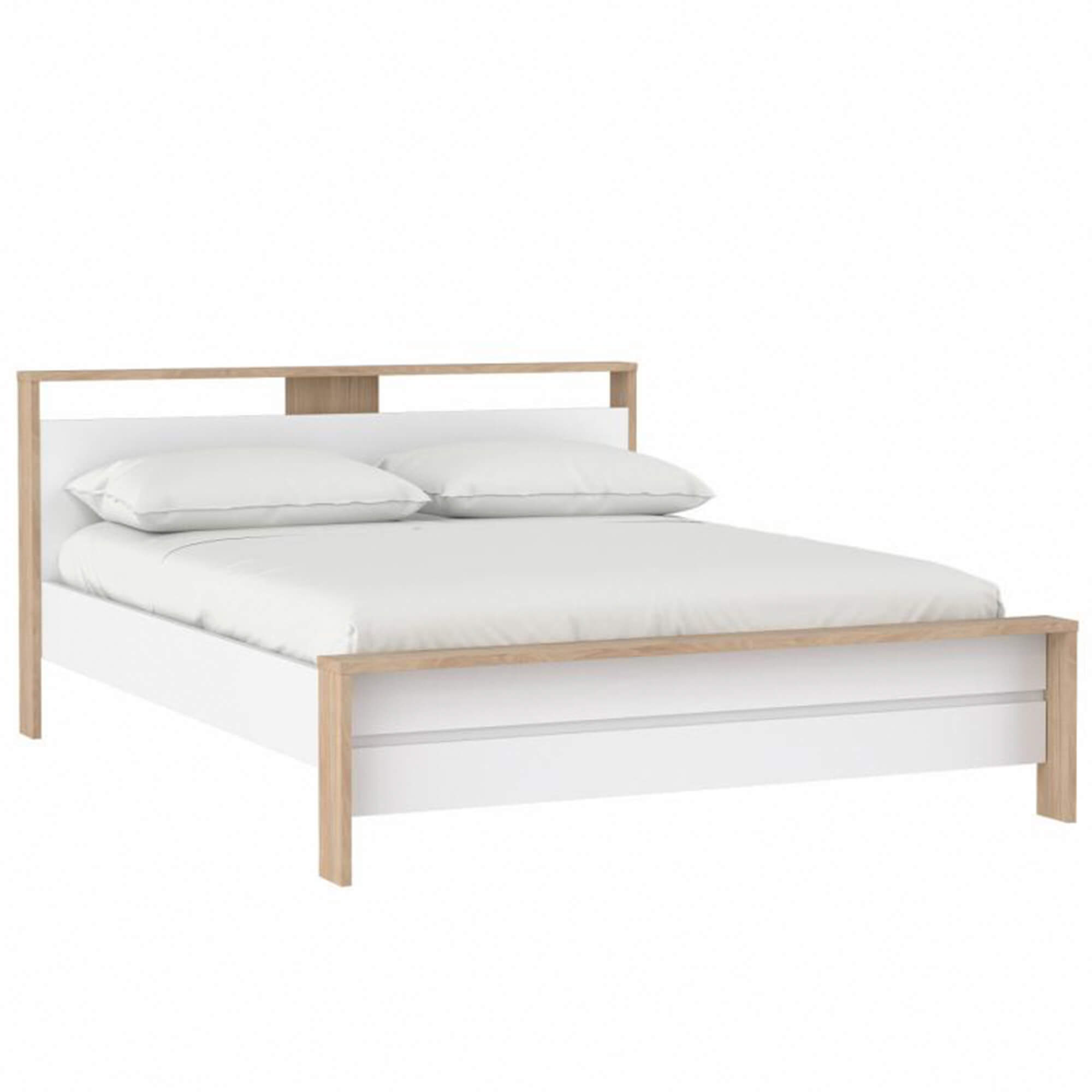 Cama-de-casal-NEXT-160-x-200-cm---Carvalho-e-Branco-Brilho