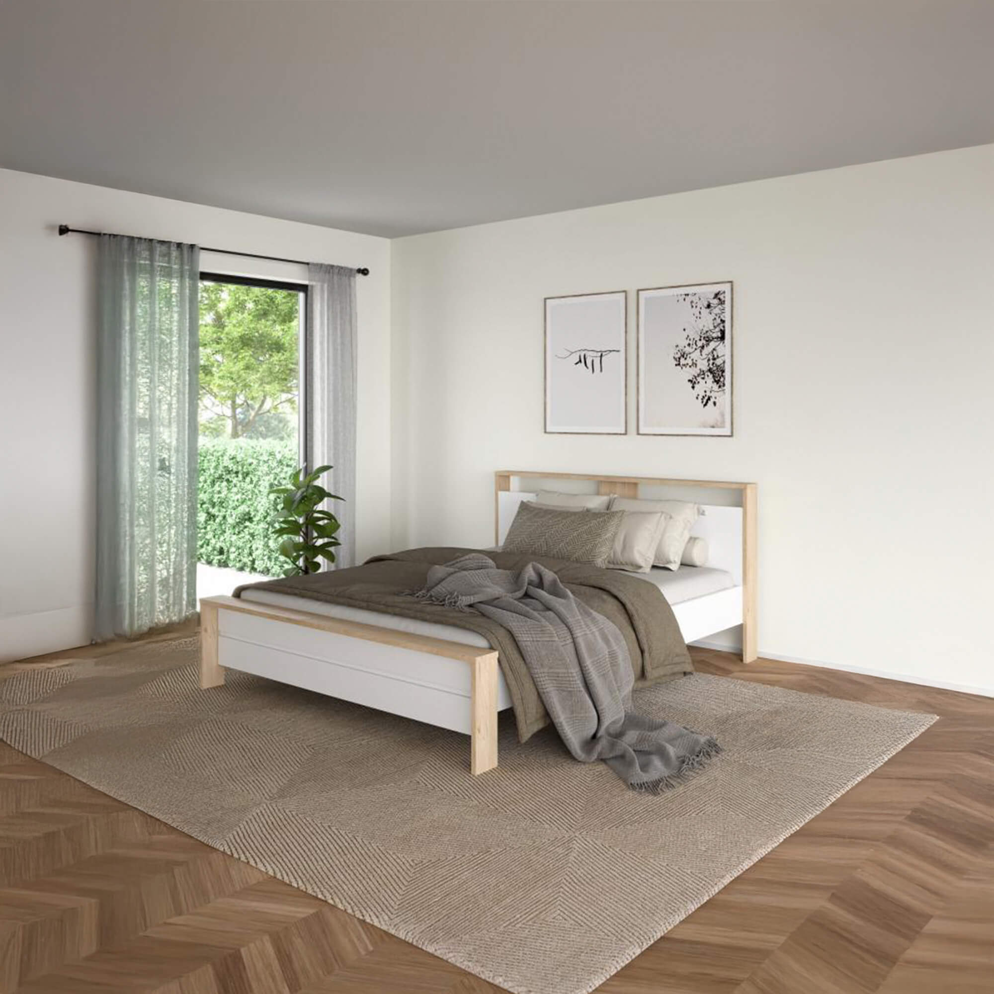 Cama-de-casal-NEXT-160-x-200-cm---Carvalho-e-Branco-Brilho