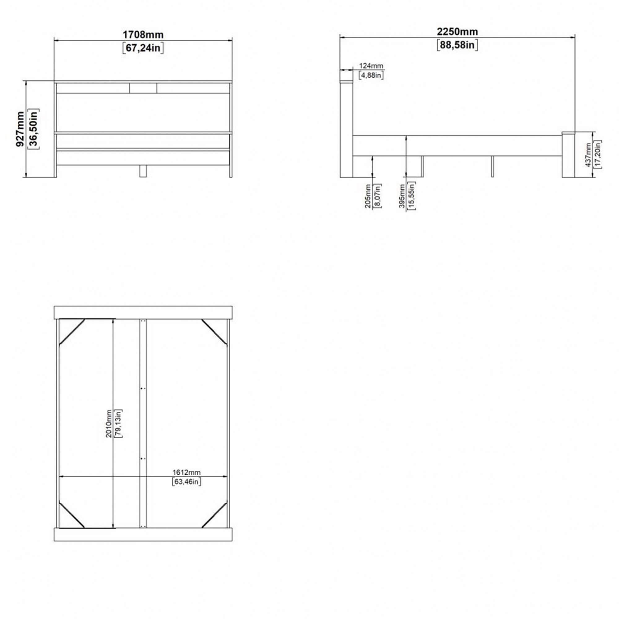 Cama-de-casal-NEXT-160-x-200-cm---Carvalho-e-Branco-Brilho