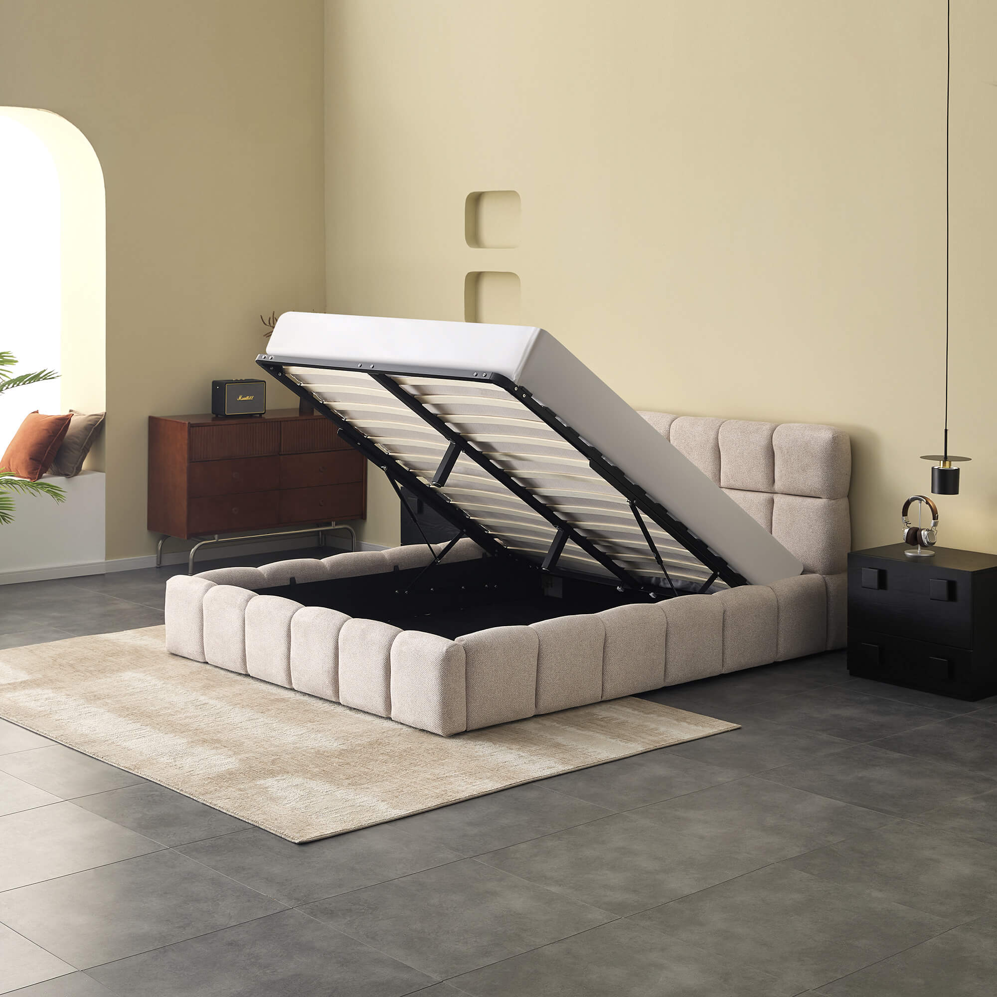 Cama-de-casal-elevatoria-MANCHESTER-160-x-200-cm---Bege