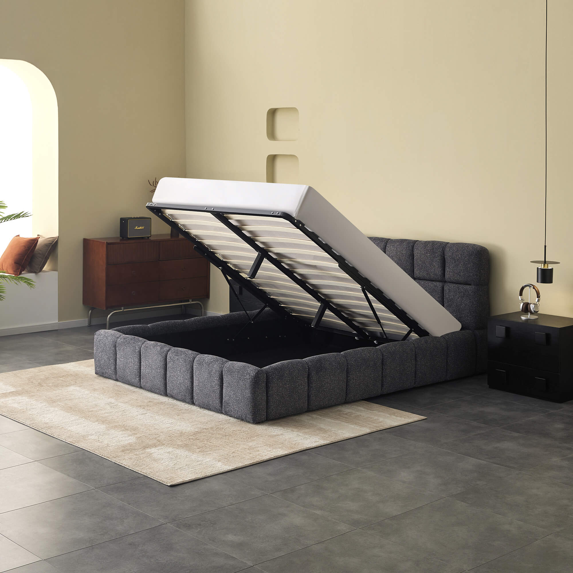 Cama-de-casal-elevatoria-MANCHESTER-160-x-200-cm---Cinzento-Escuro