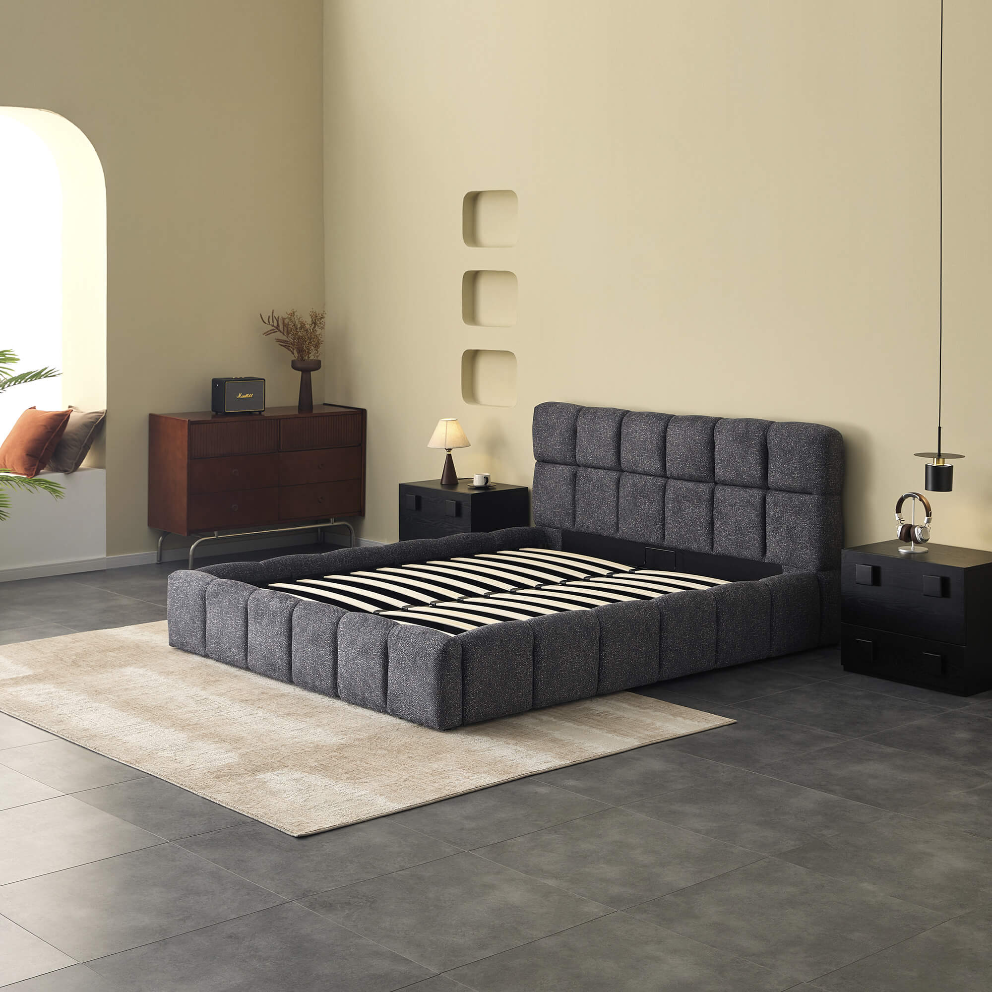 Cama-de-casal-elevatoria-MANCHESTER-160-x-200-cm---Cinzento-Escuro