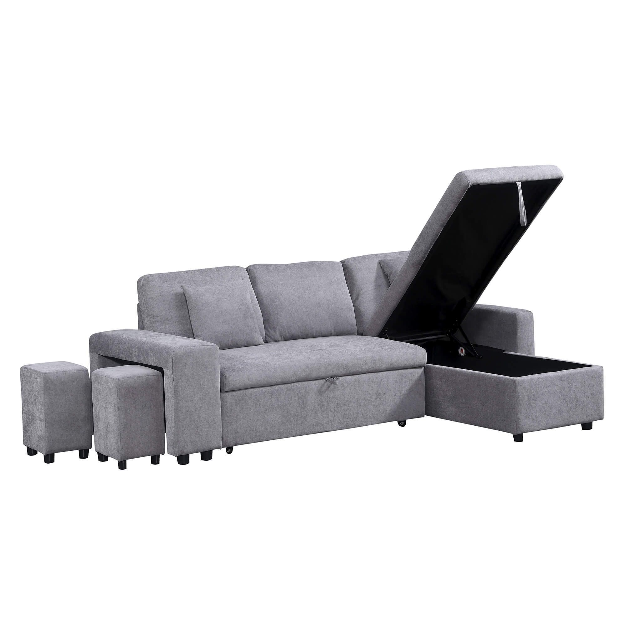 Sofa-chaise-lounge-reversivel-TOPAZIO-com-cama-bau-e-puffs-Cinzento---Reversivel