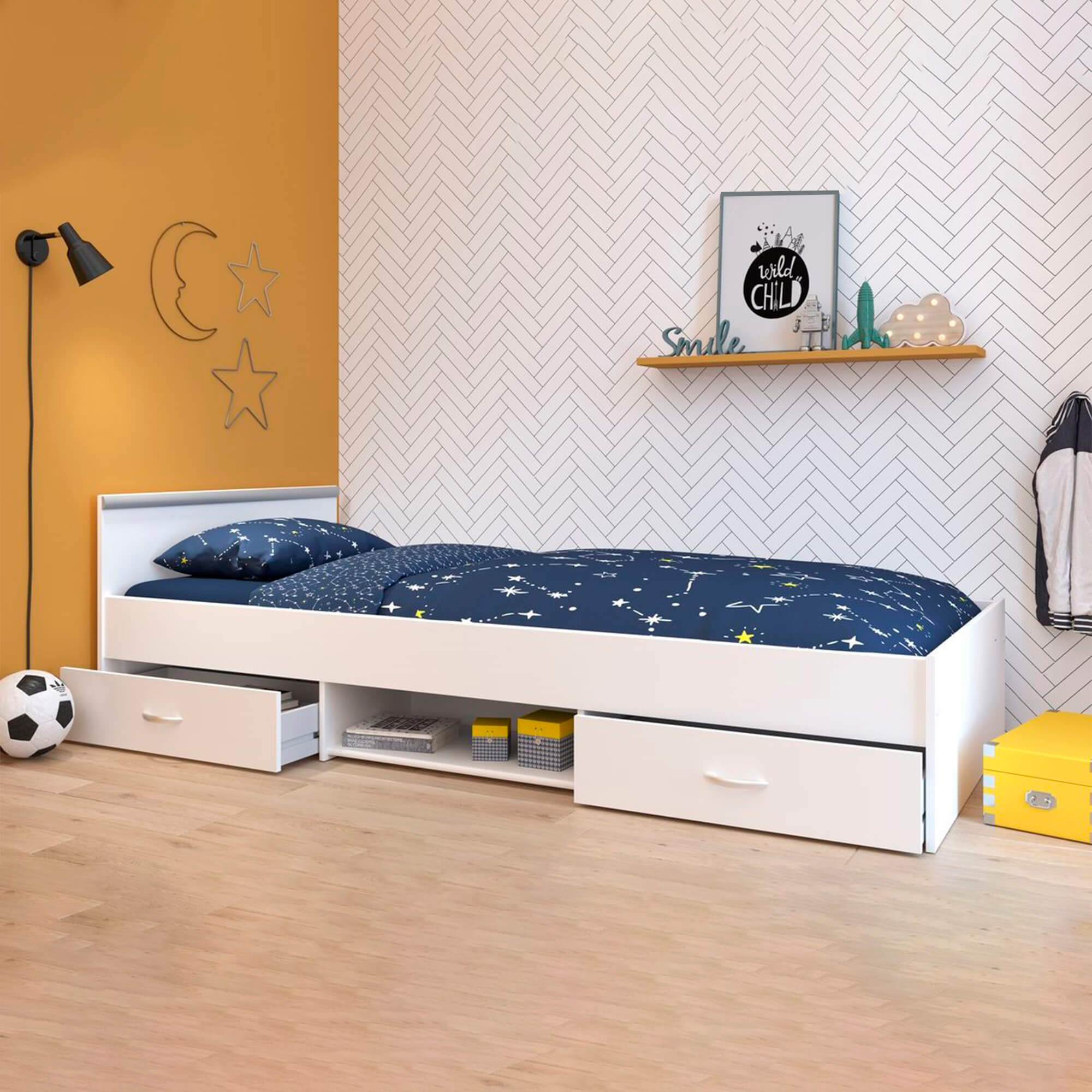 Cama-de-solteiro-ROMEO-com-gavetas-90-x-200-cm---Branco