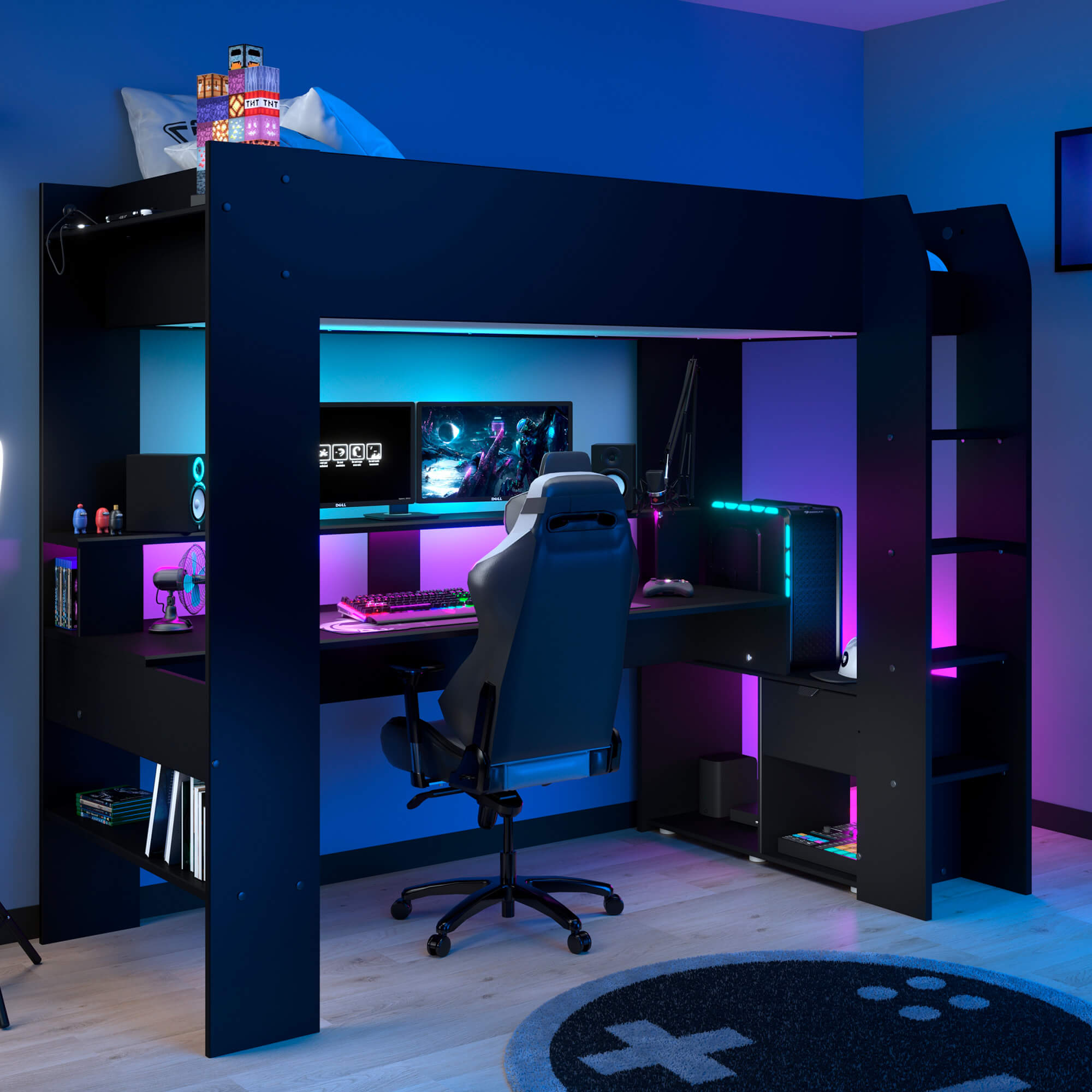 Cama-alta-gamer-ONLINE-com-LED-90-x-200-cm---Preto