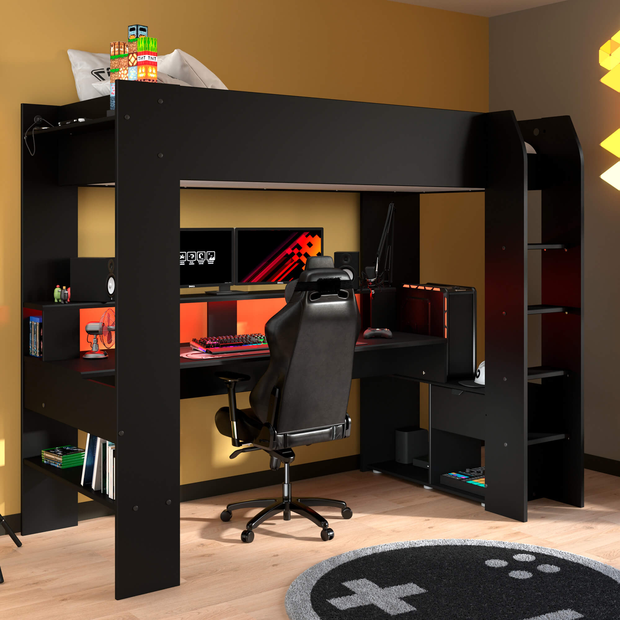 Cama-alta-gamer-ONLINE-com-LED-90-x-200-cm---Preto