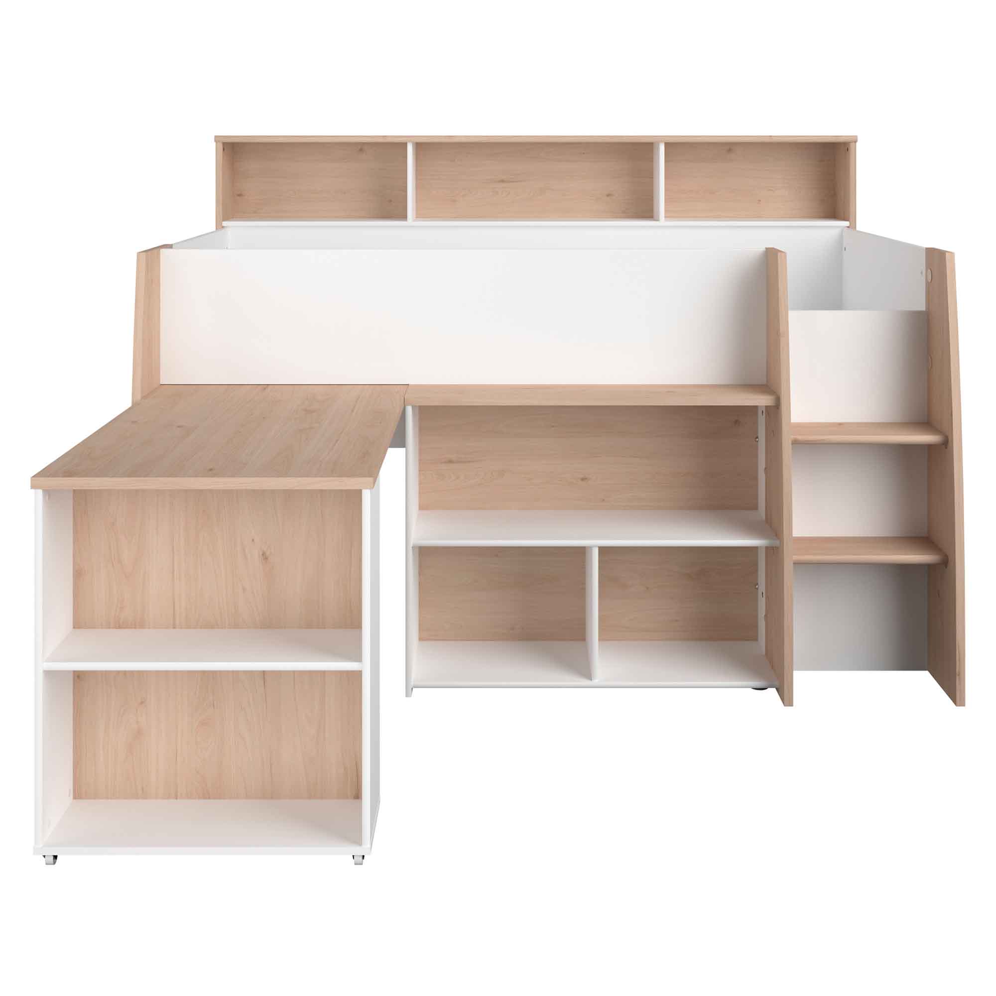 Cama-alta-LUCAS-com-secretaria-extensivel-90-x-200-cm---Carvalho-e-Branco