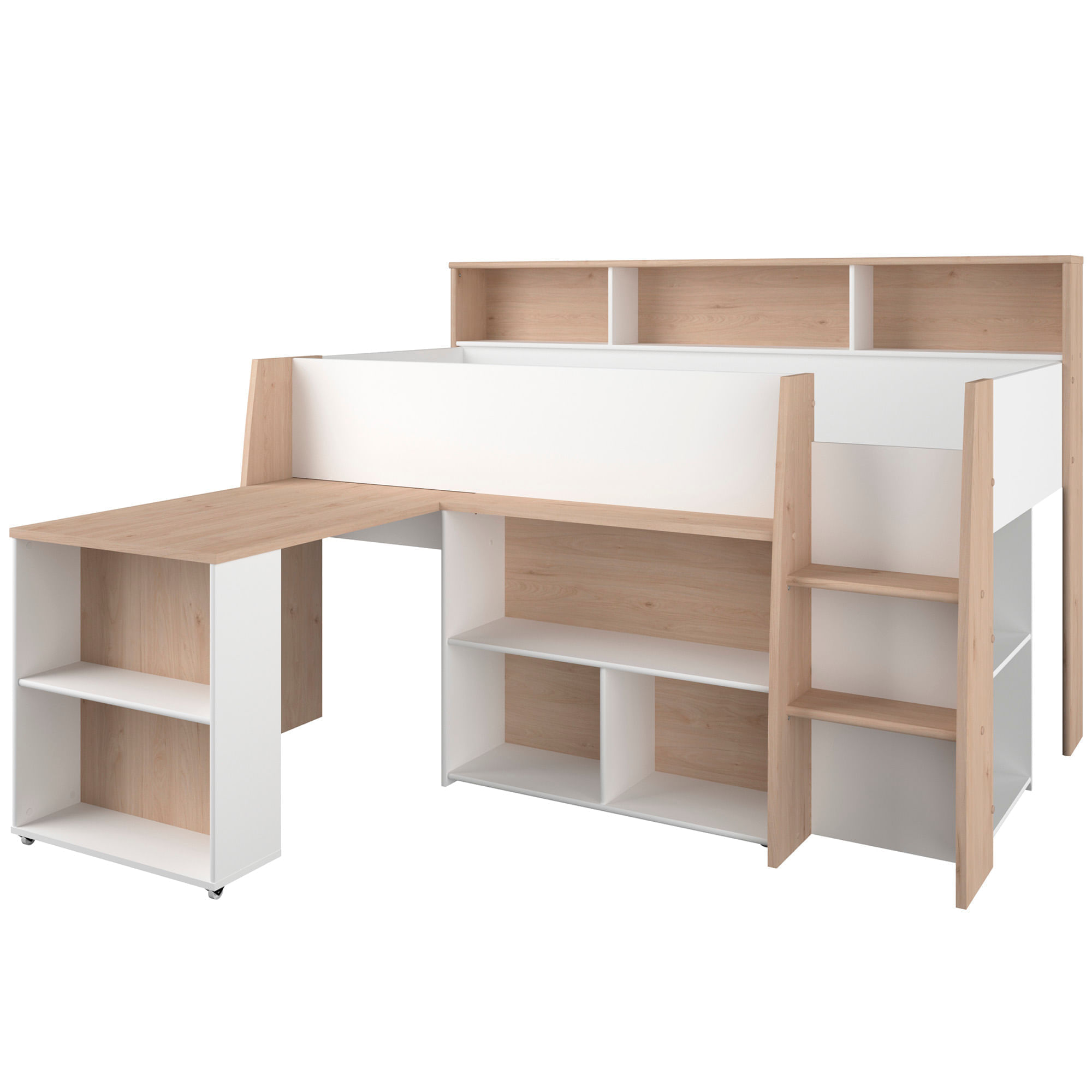 Cama-alta-LUCAS-com-secretaria-extensivel-90-x-200-cm---Carvalho-e-Branco