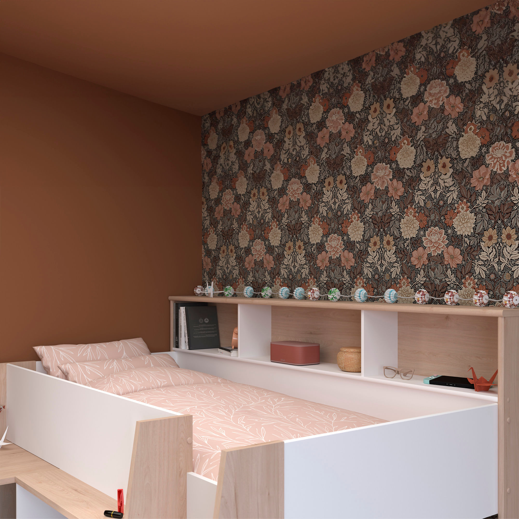 Cama-alta-LUCAS-com-secretaria-extensivel-90-x-200-cm---Carvalho-e-Branco