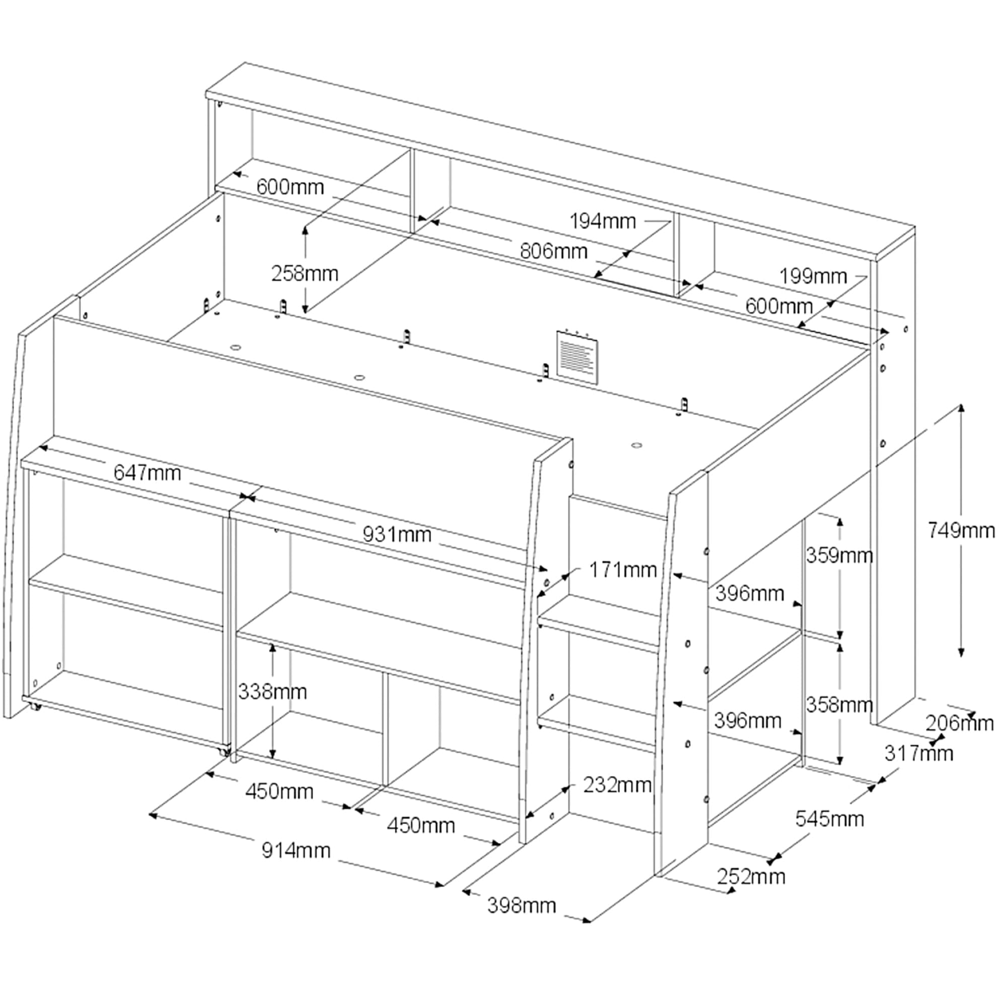 Cama-alta-LUCAS-com-secretaria-extensivel-90-x-200-cm---Carvalho-e-Branco