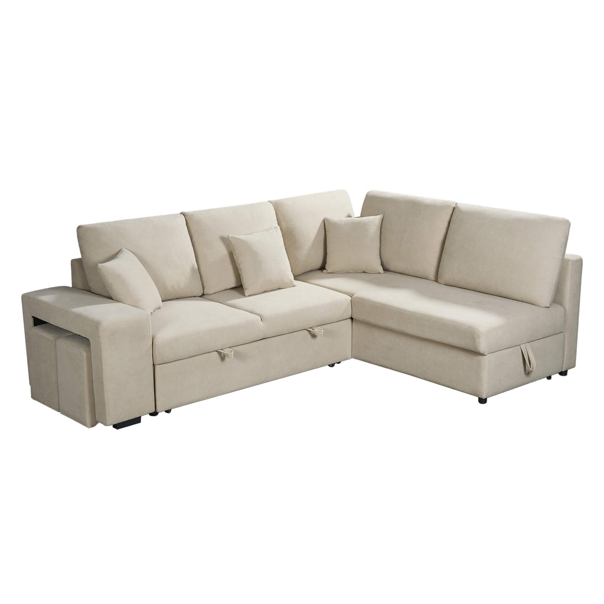 Sofa-de-canto-HUTCH-II-com-cama-bau-e-puffs-Bege---Direita
