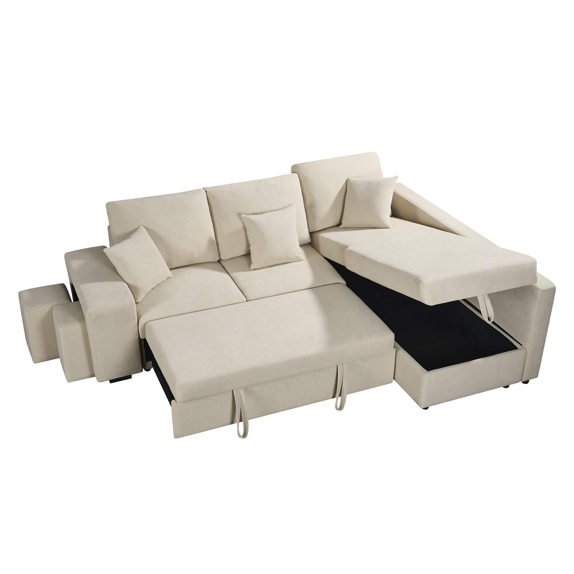 Sofa-de-canto-HUTCH-II-com-cama-bau-e-puffs-Bege---Direita
