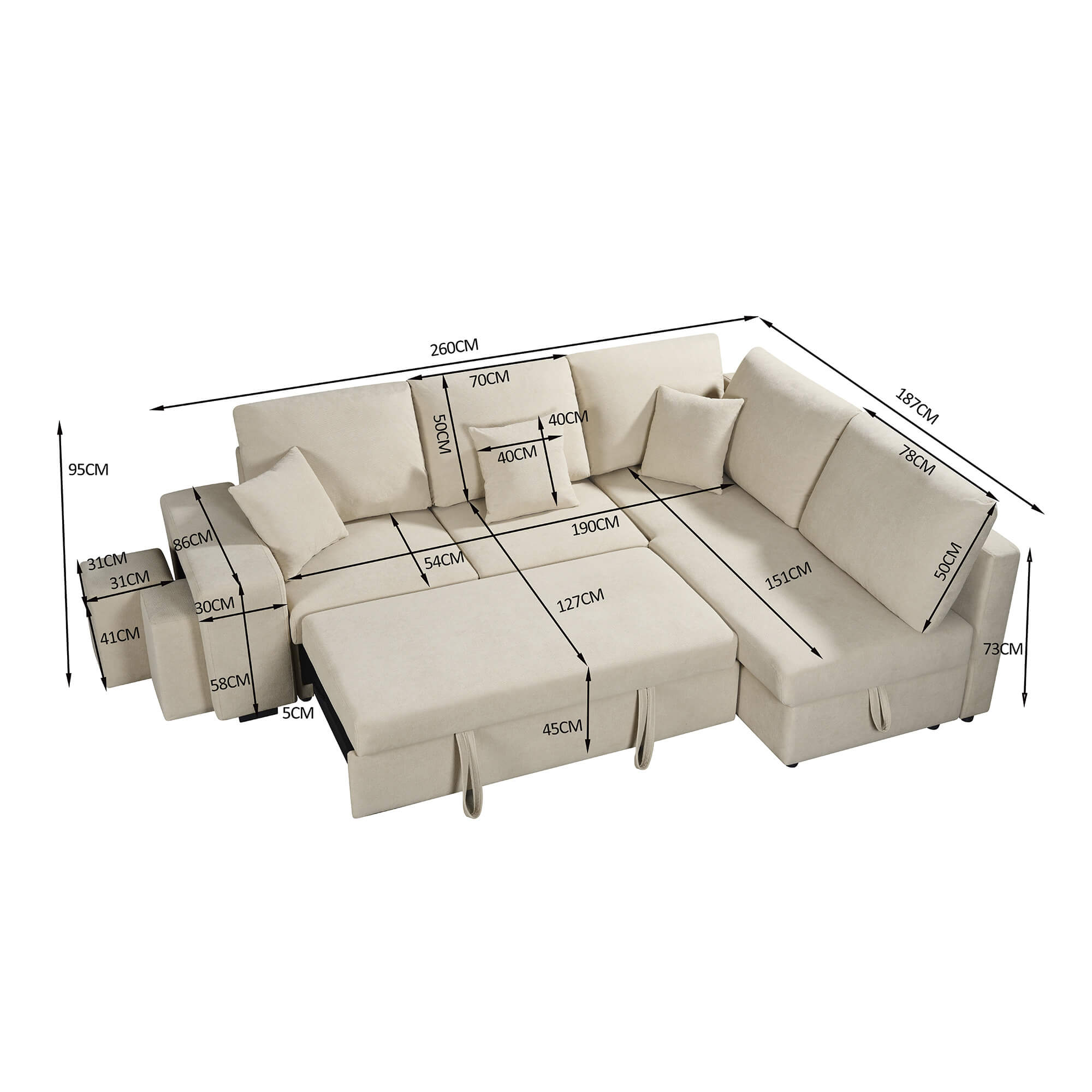 Sofa-de-canto-HUTCH-II-com-cama-bau-e-puffs-Bege---Direita