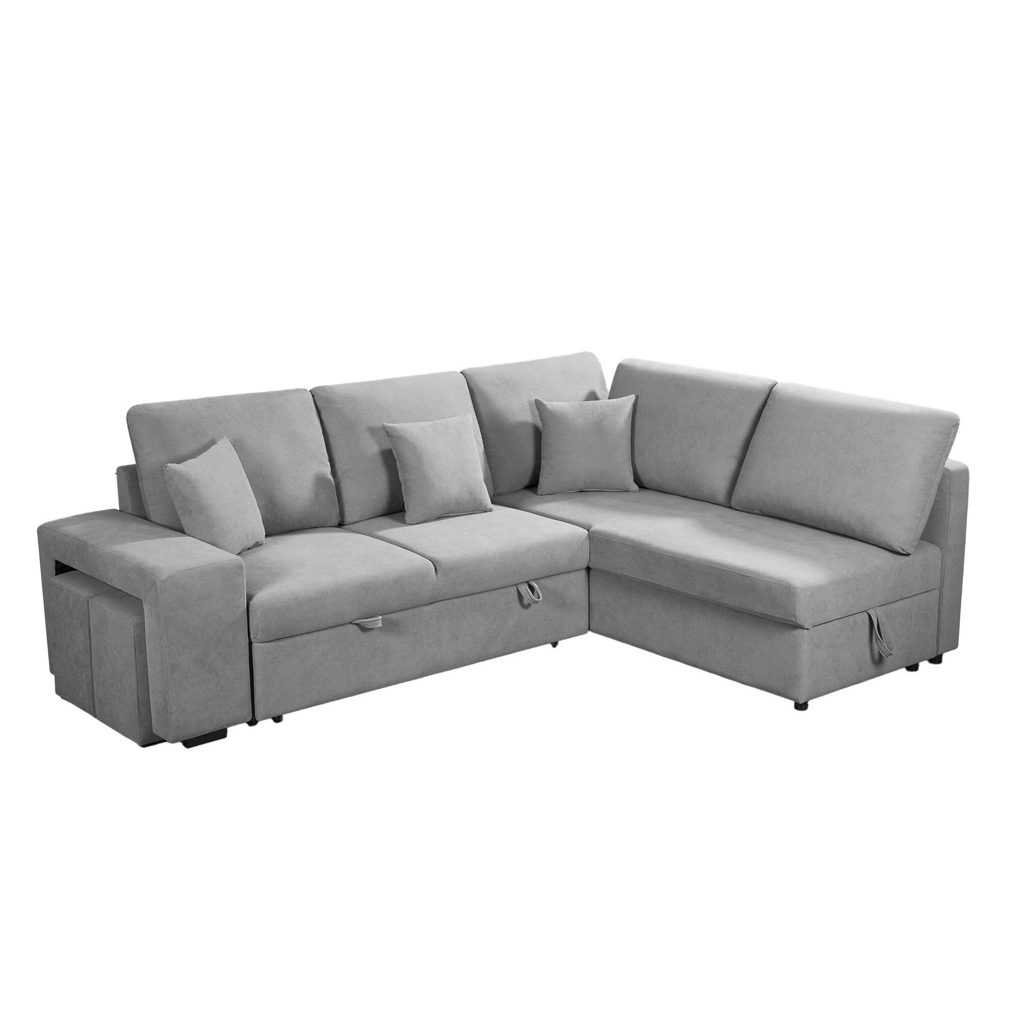 Sofa-de-canto-HUTCH-II-com-cama-bau-e-puffs-Cinzento---Direita
