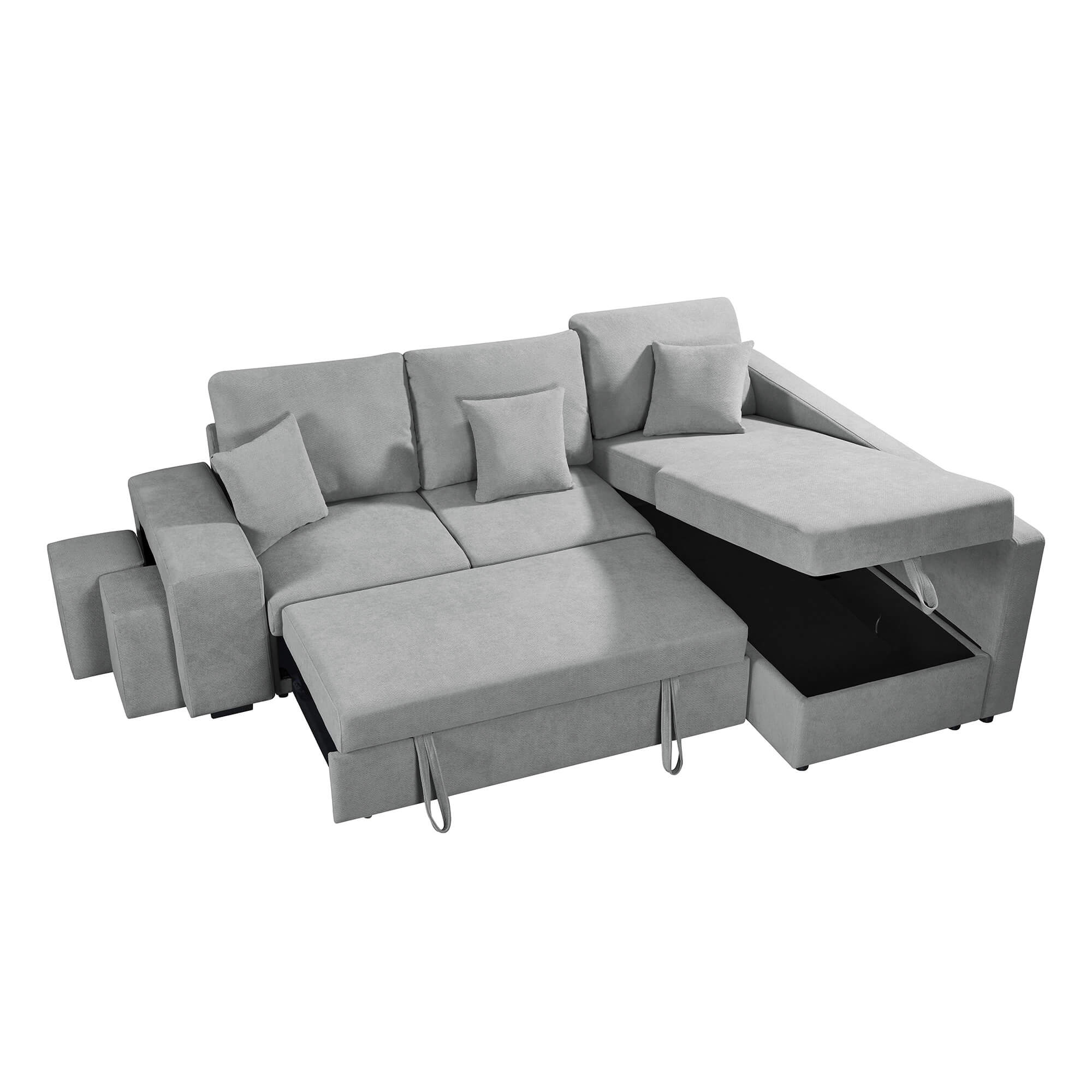 Sofa-de-canto-HUTCH-II-com-cama-bau-e-puffs-Cinzento---Direita