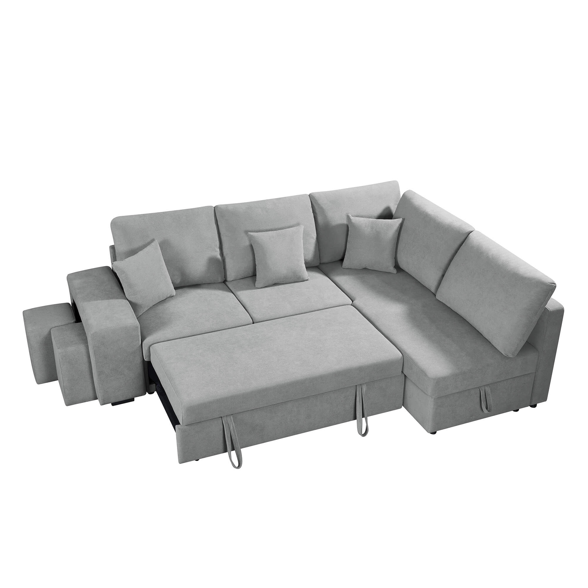 Sofa-de-canto-HUTCH-II-com-cama-bau-e-puffs-Cinzento---Direita