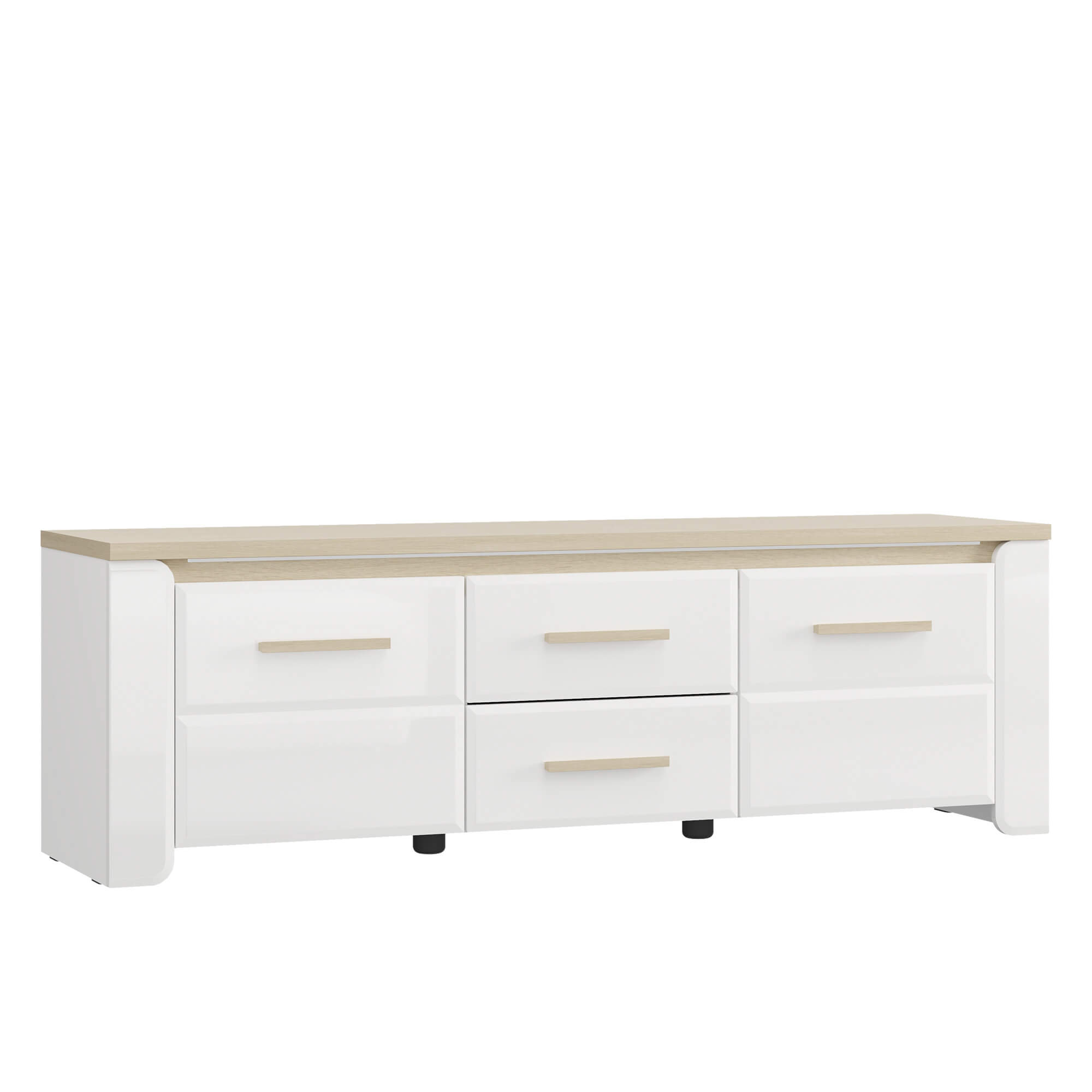 Movel-TV-ABERDEEN-com-2-portas-e-2-gavetas-Branco-Brilho-e-Carvalho
