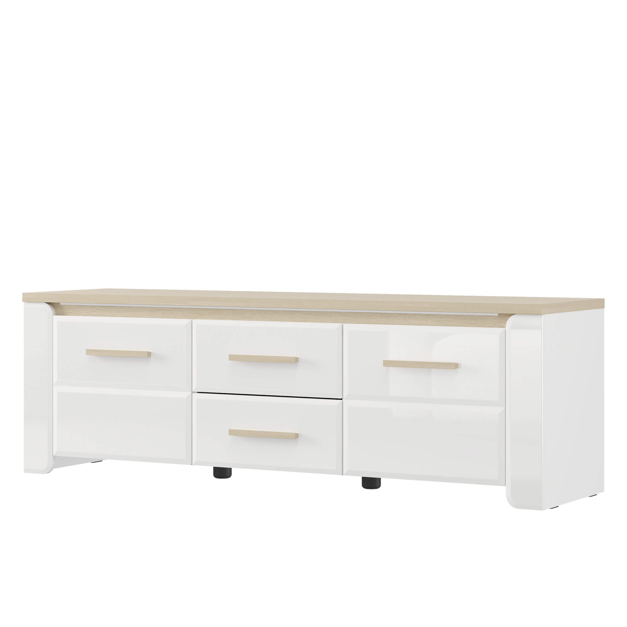 Movel-TV-ABERDEEN-com-2-portas-e-2-gavetas-Branco-Brilho-e-Carvalho