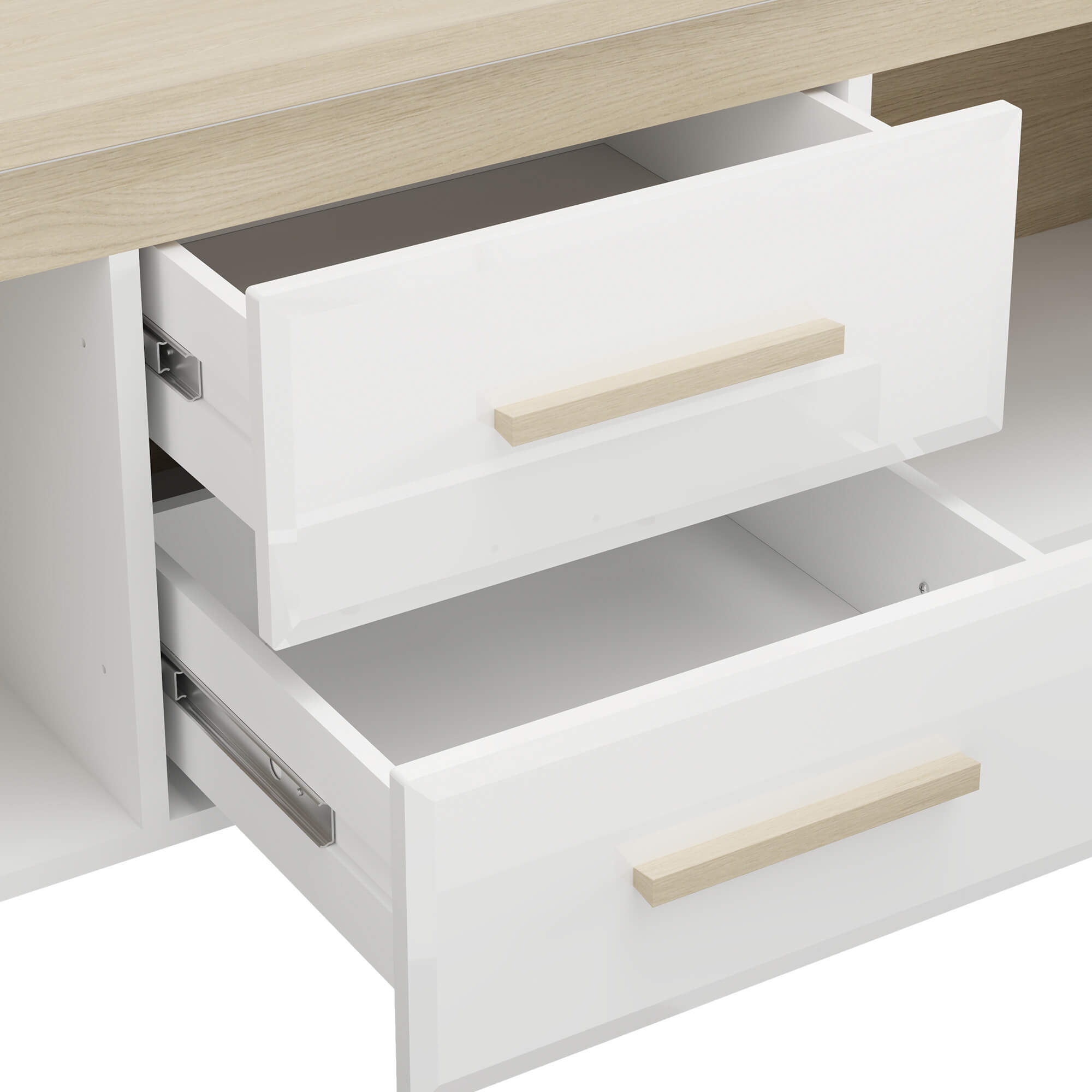Movel-TV-ABERDEEN-com-2-portas-e-2-gavetas-Branco-Brilho-e-Carvalho