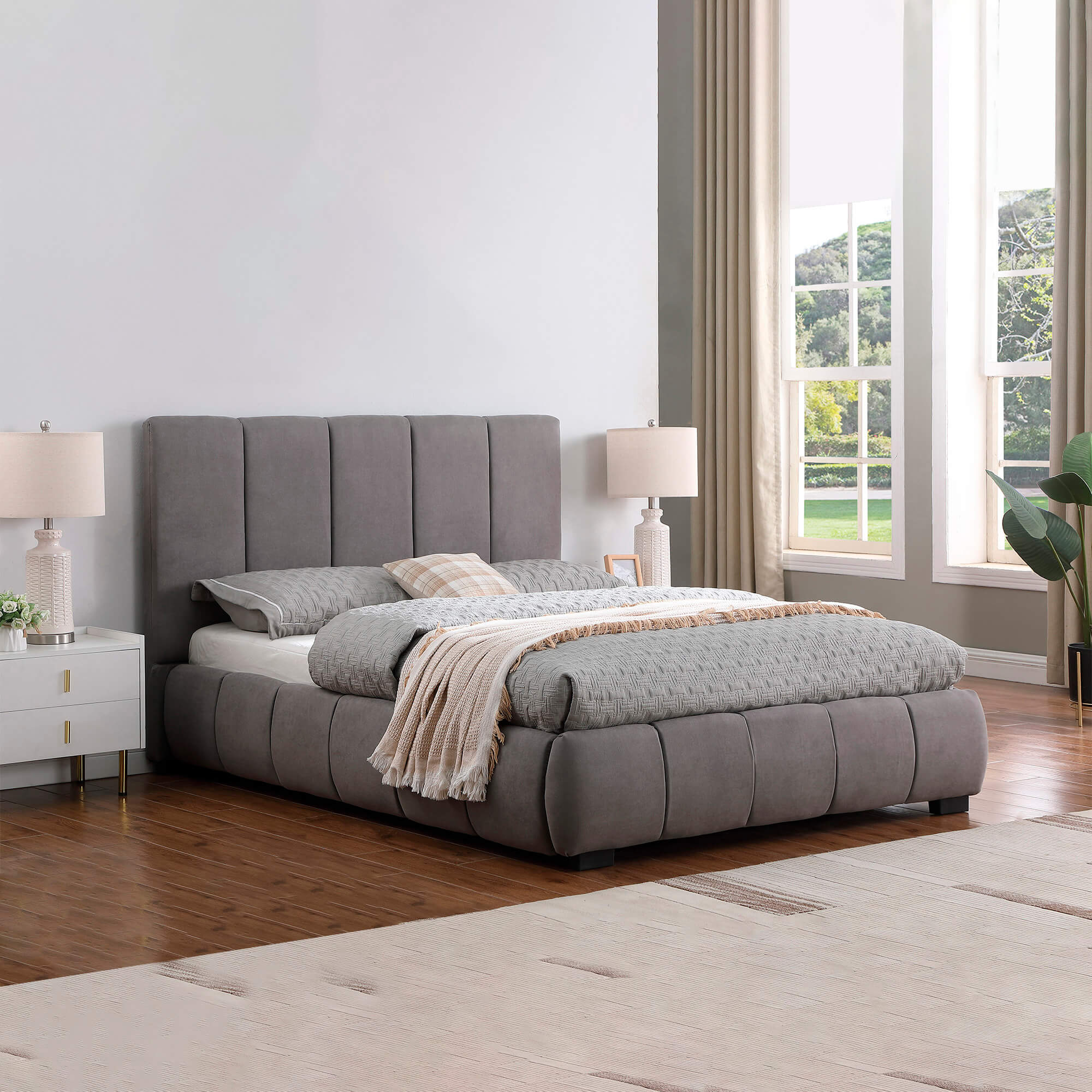 Pack-cama-de-casal-ALBERTO-II---colchao-SPRING-ROLLER---Cinzento