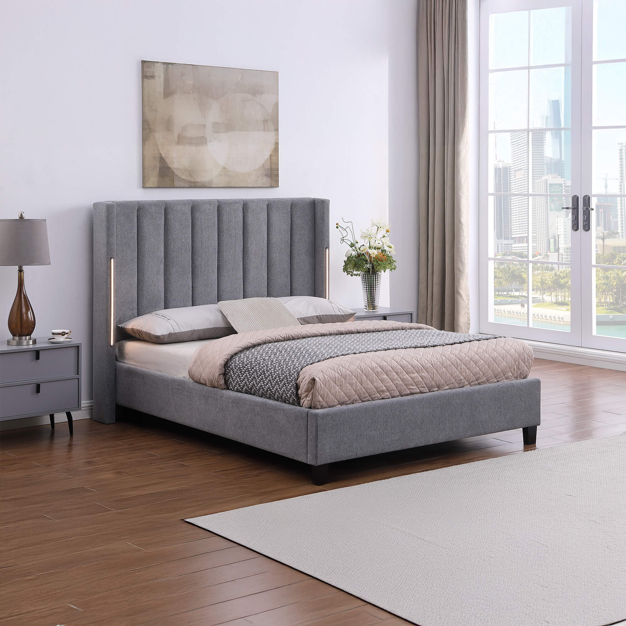 Pack-cama-de-casal-BABYLONE---Colchao-HOMYSLEEP-PALACIO-COOLER-160-x-200-cm---Cinzento